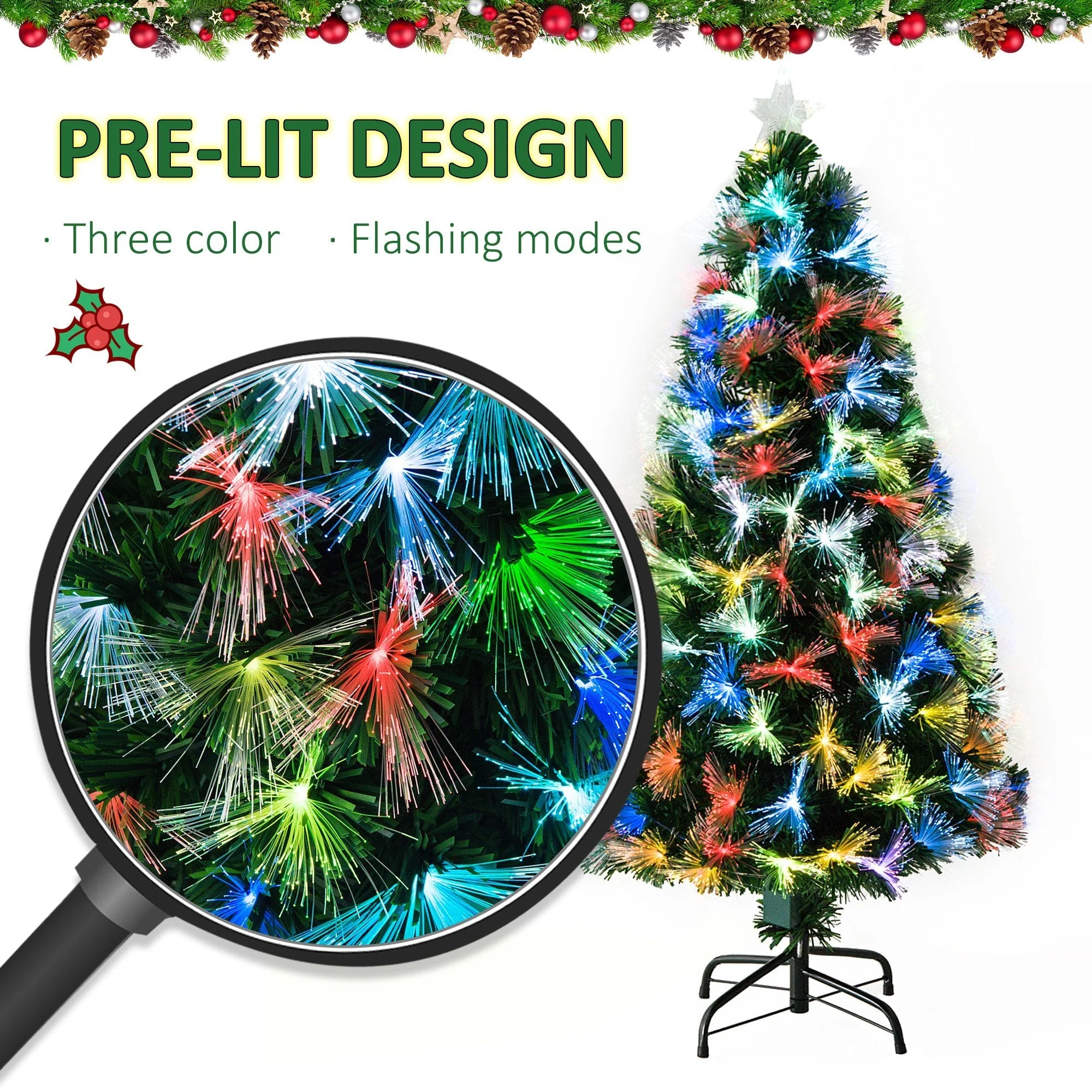 1.5m Pre-Lit Artificial Christmas Tree - Green - Image 6