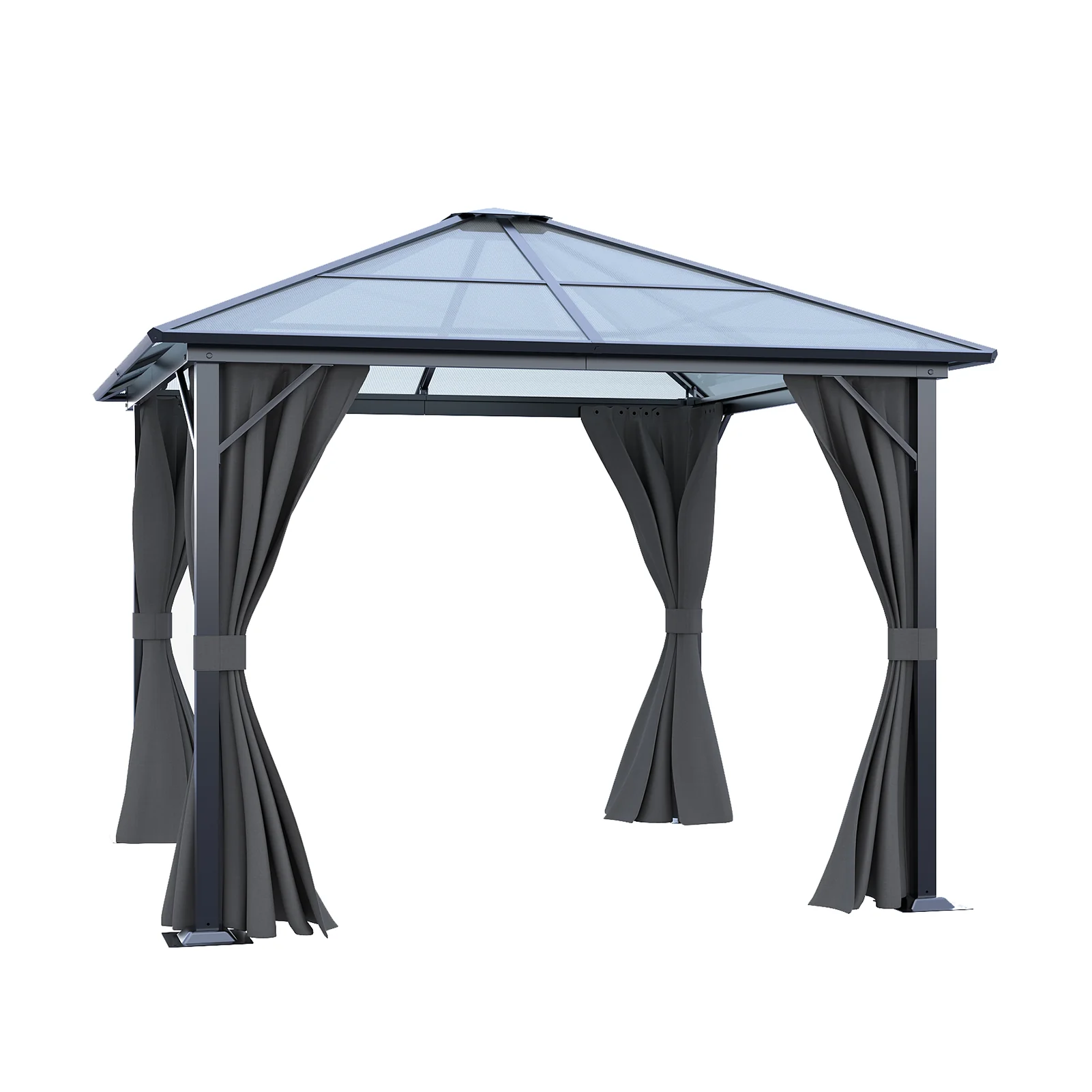 10 x 10FT Metal Frame Hardtop Patio Gazebo with Curtains