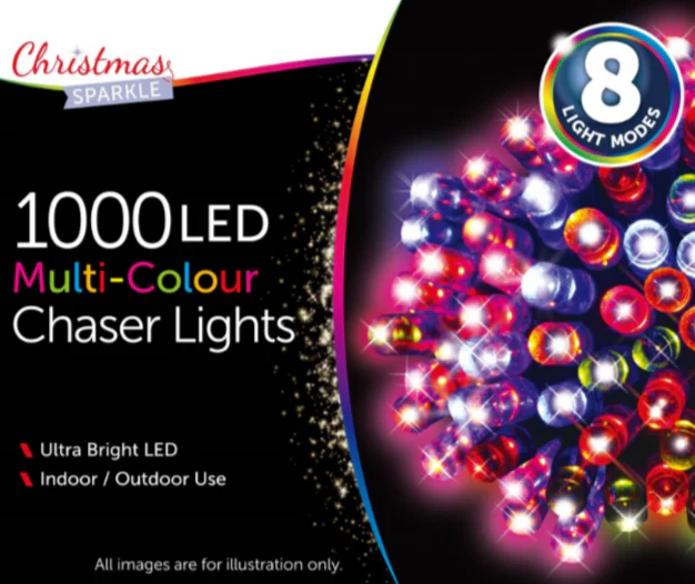 Christmas Sparkle Indoor and Outdoor Chaser Lights x 1000 Multi Coloured LEDs - Mains Operated - Image 2