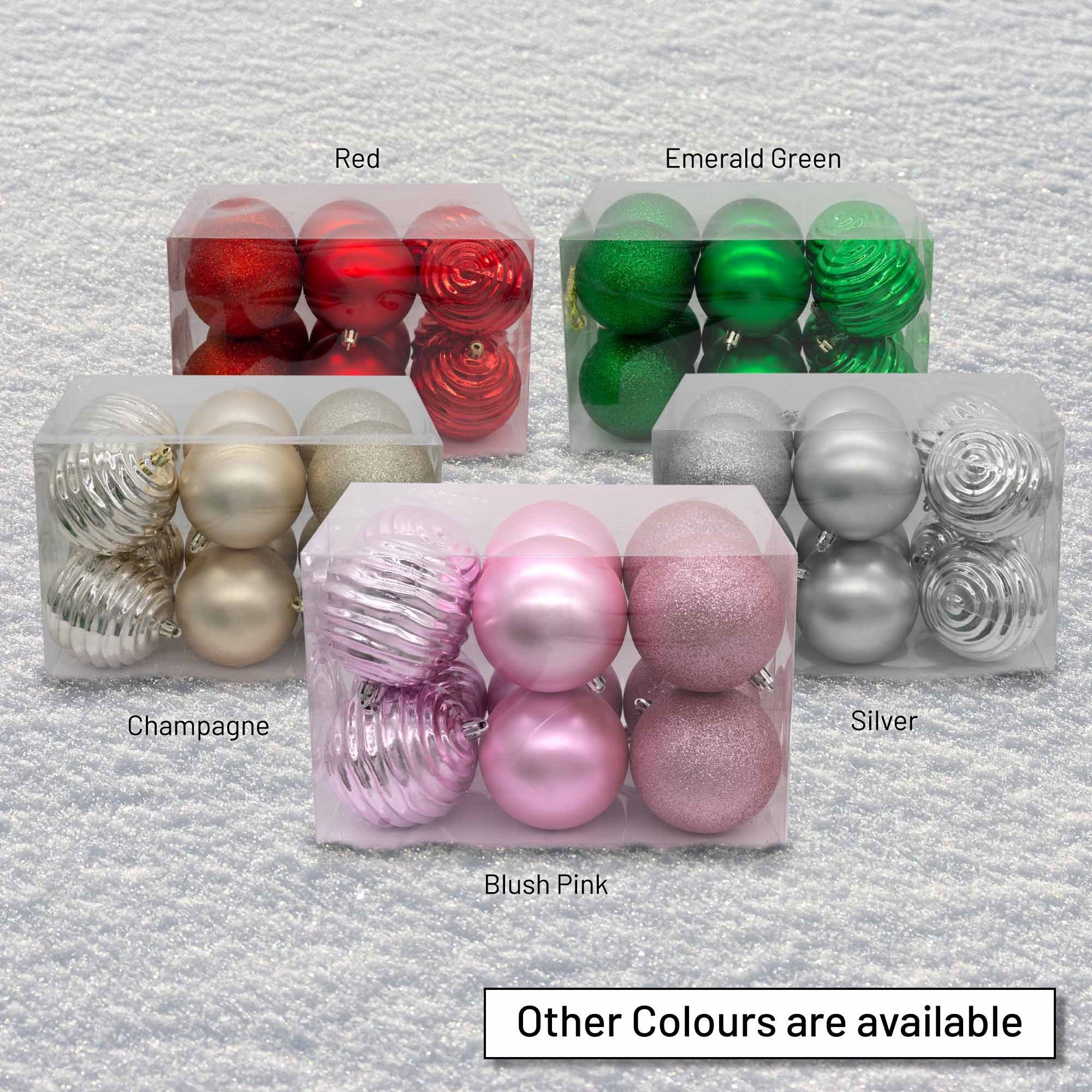 12pc Christmas Baubles Glitter / Matt / Shiny - Silver - Image 3