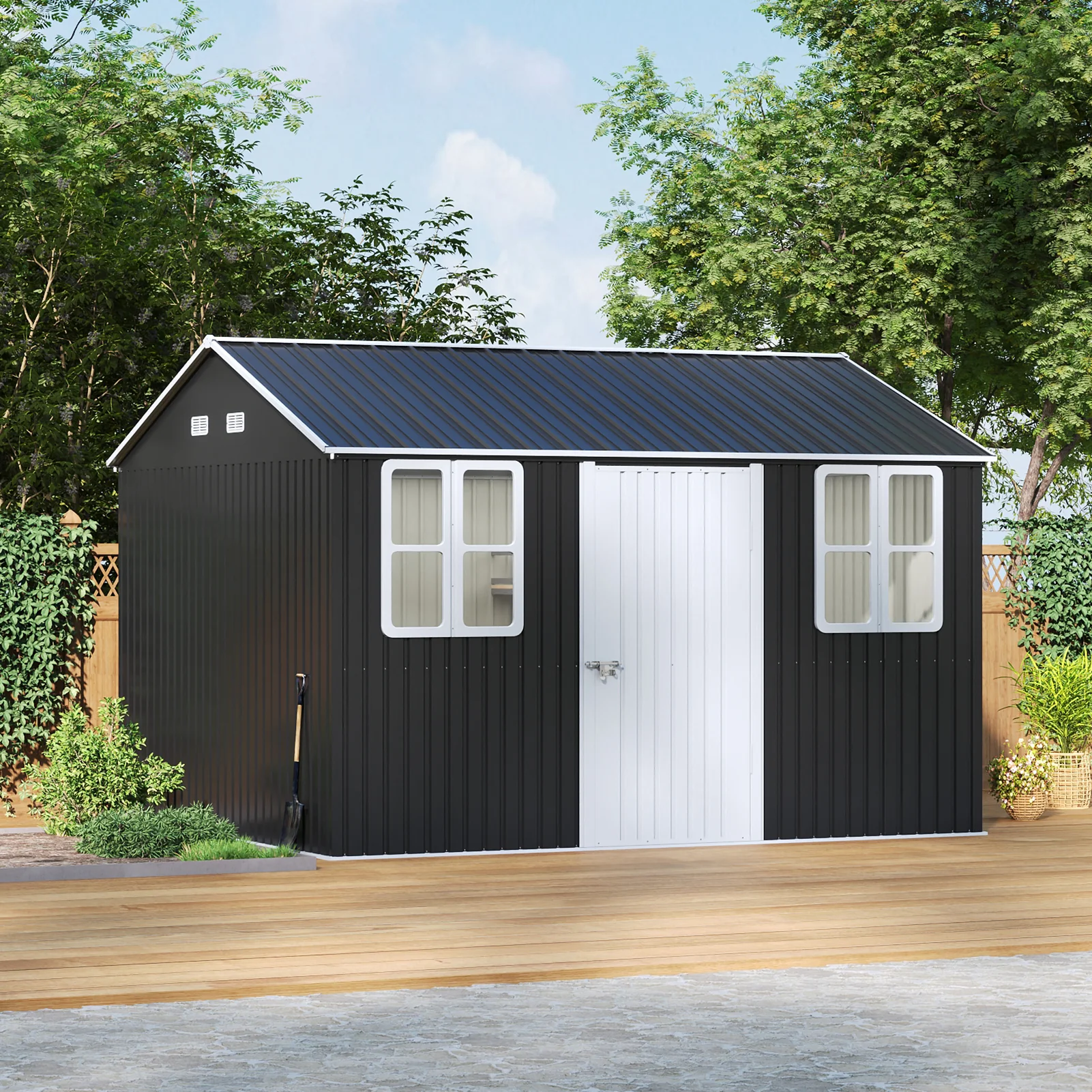 12x10FT Metal Apex Roof Garden Storage Shed - Image 2