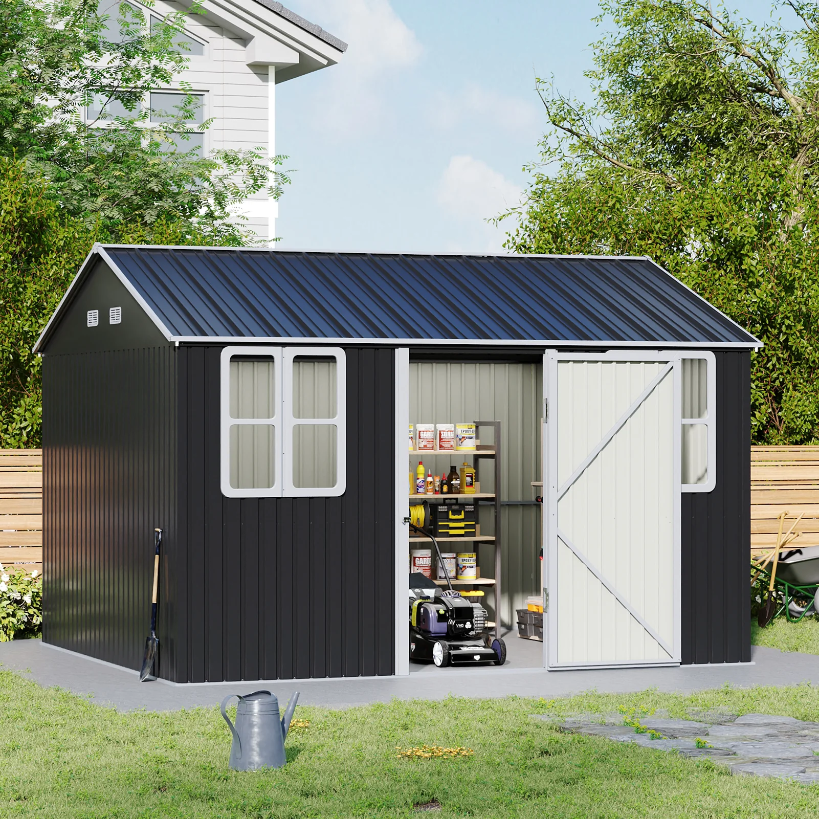 12x10FT Metal Apex Roof Garden Storage Shed - Image 3