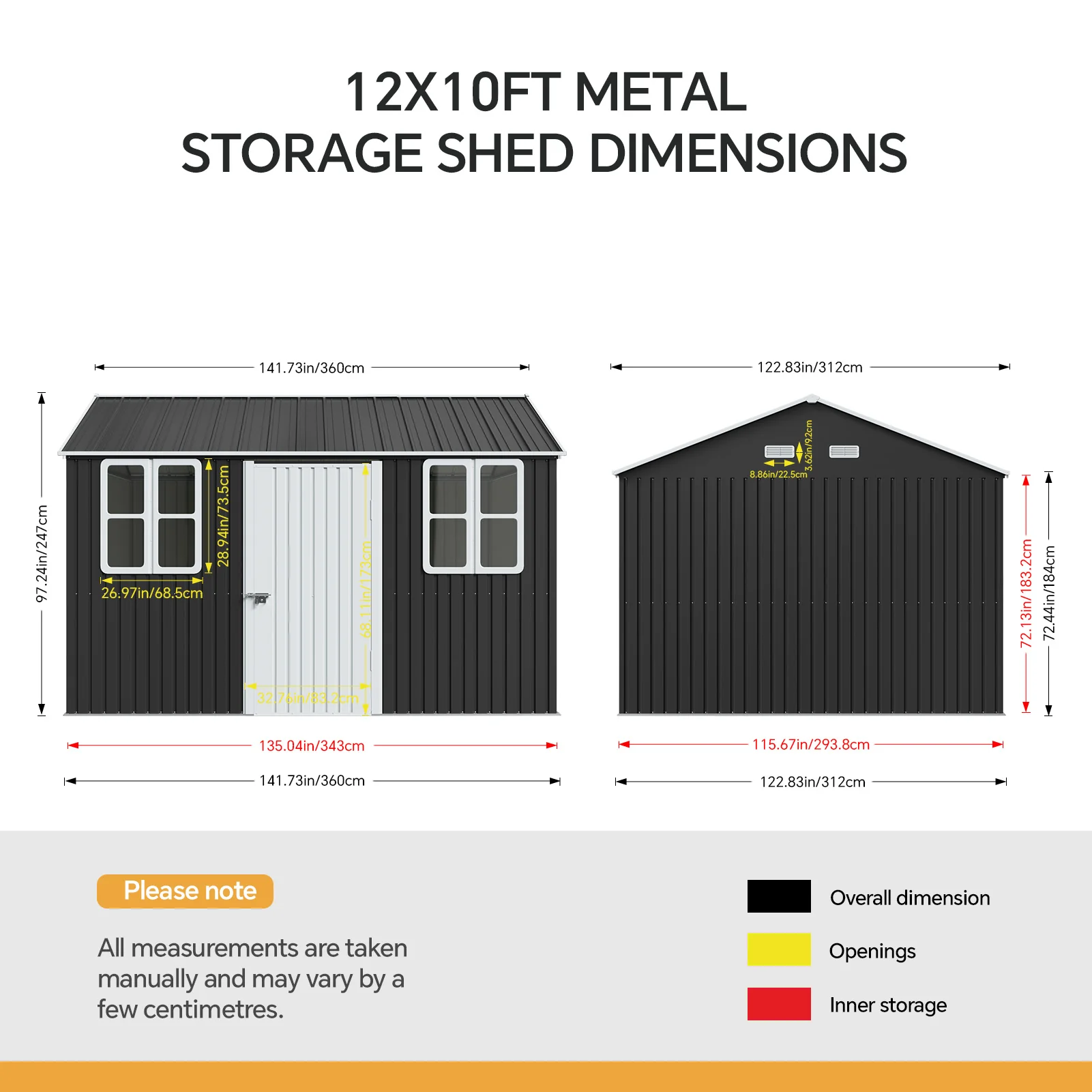 12x10FT Metal Apex Roof Garden Storage Shed - Image 9