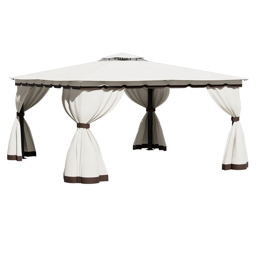 13 x 13FT Tiered Roof Metal Frame Patio Gazebo with Curtains