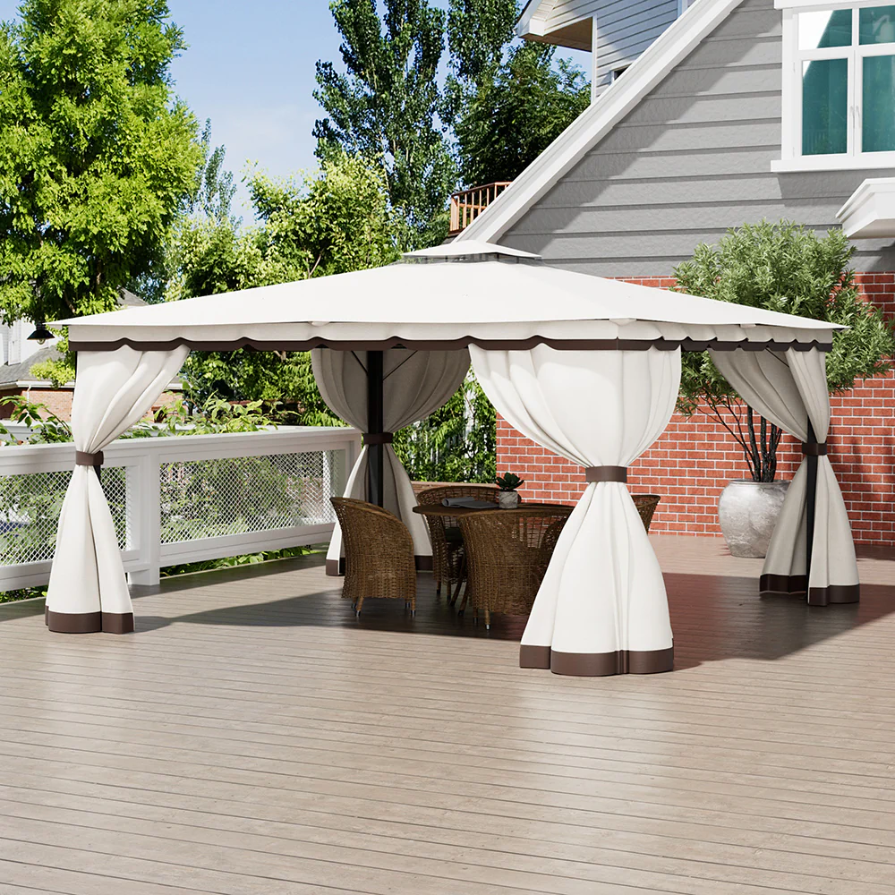 13 x 13FT Tiered Roof Metal Frame Patio Gazebo with Curtains - Image 2