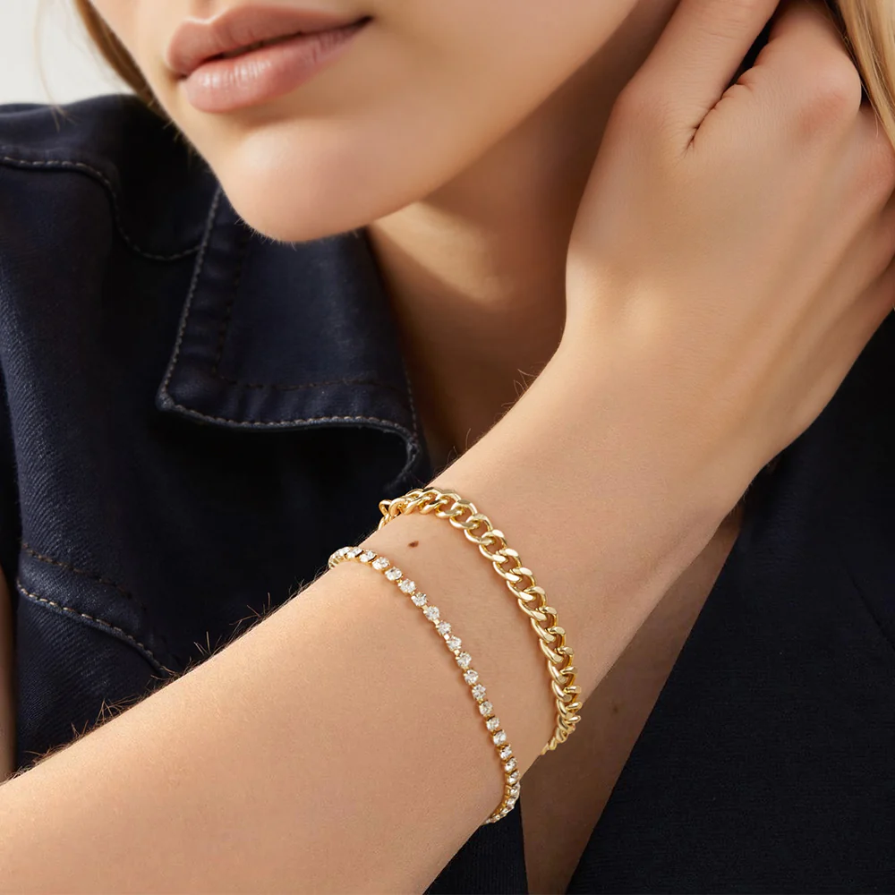 14K Gold Plated Chain Bracelets set - Image 3