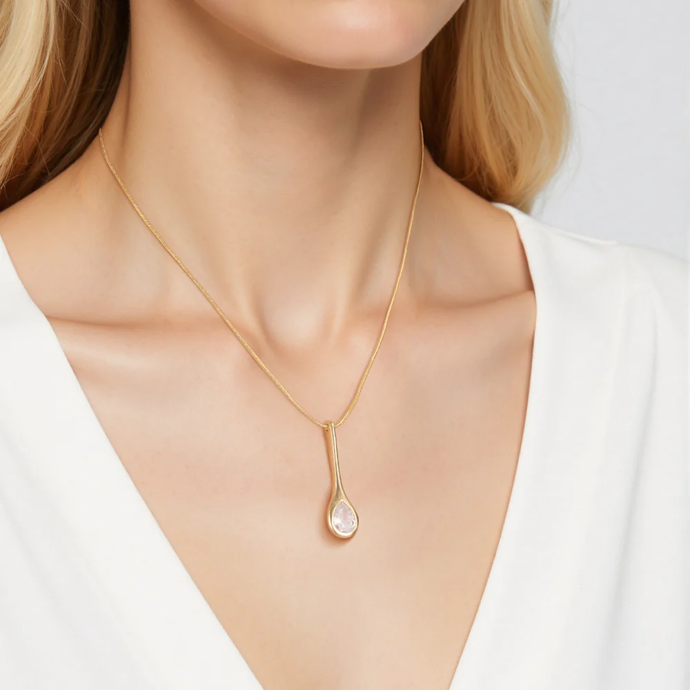 14K Gold Plated Teardrop Necklace - Image 3