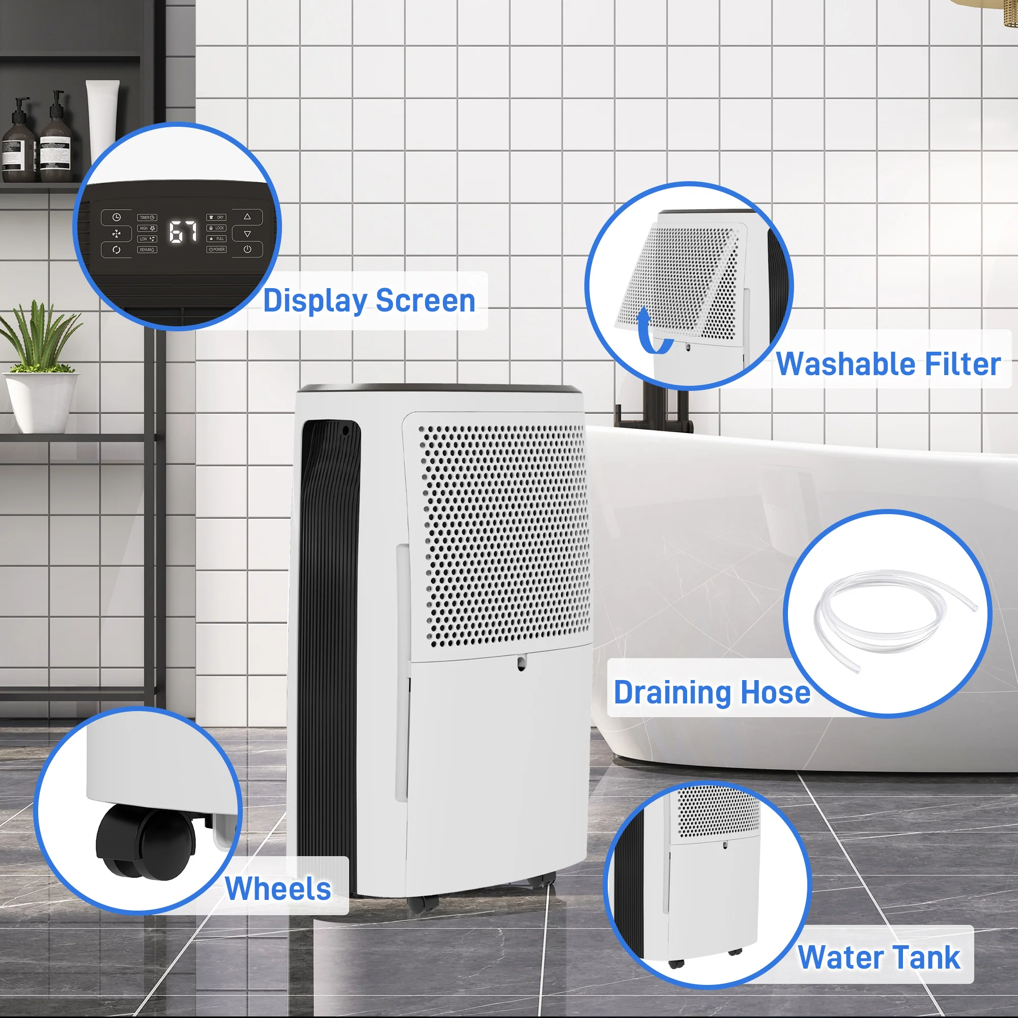 16L/Day Dehumidifier With 4L Water Tank, 24H Timer, Digital Humidity Display - Image 7