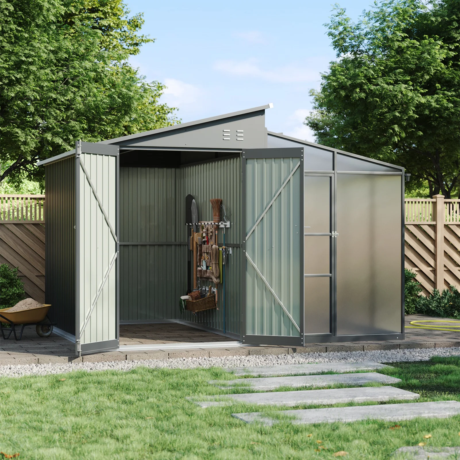 9.7x8.5ft 2-in-1 Metal Garden Storage Shed With Acrylic Greenhouse - Image 2