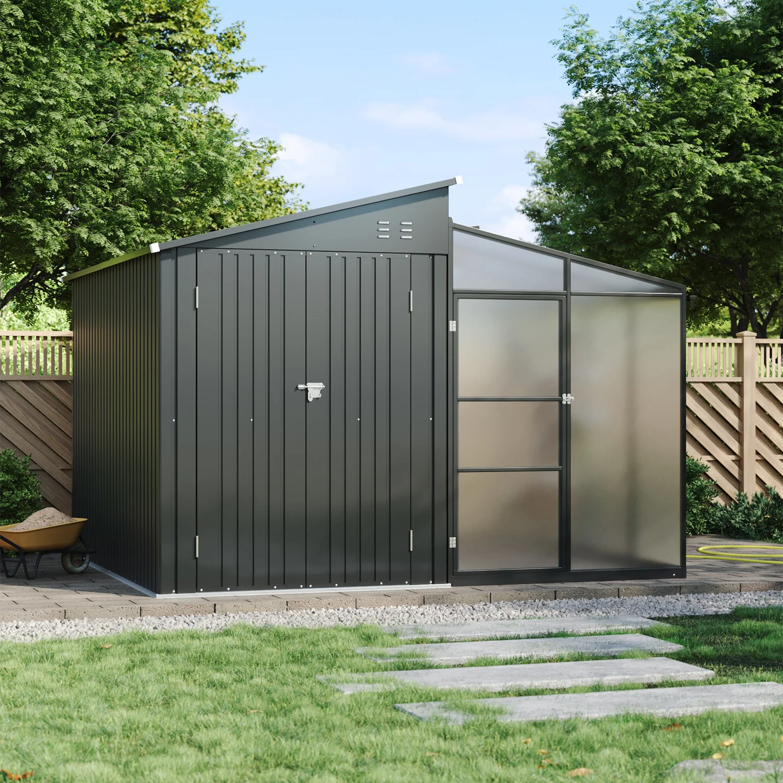 9.7x8.5ft 2-in-1 Metal Garden Storage Shed With Acrylic Greenhouse - Image 3