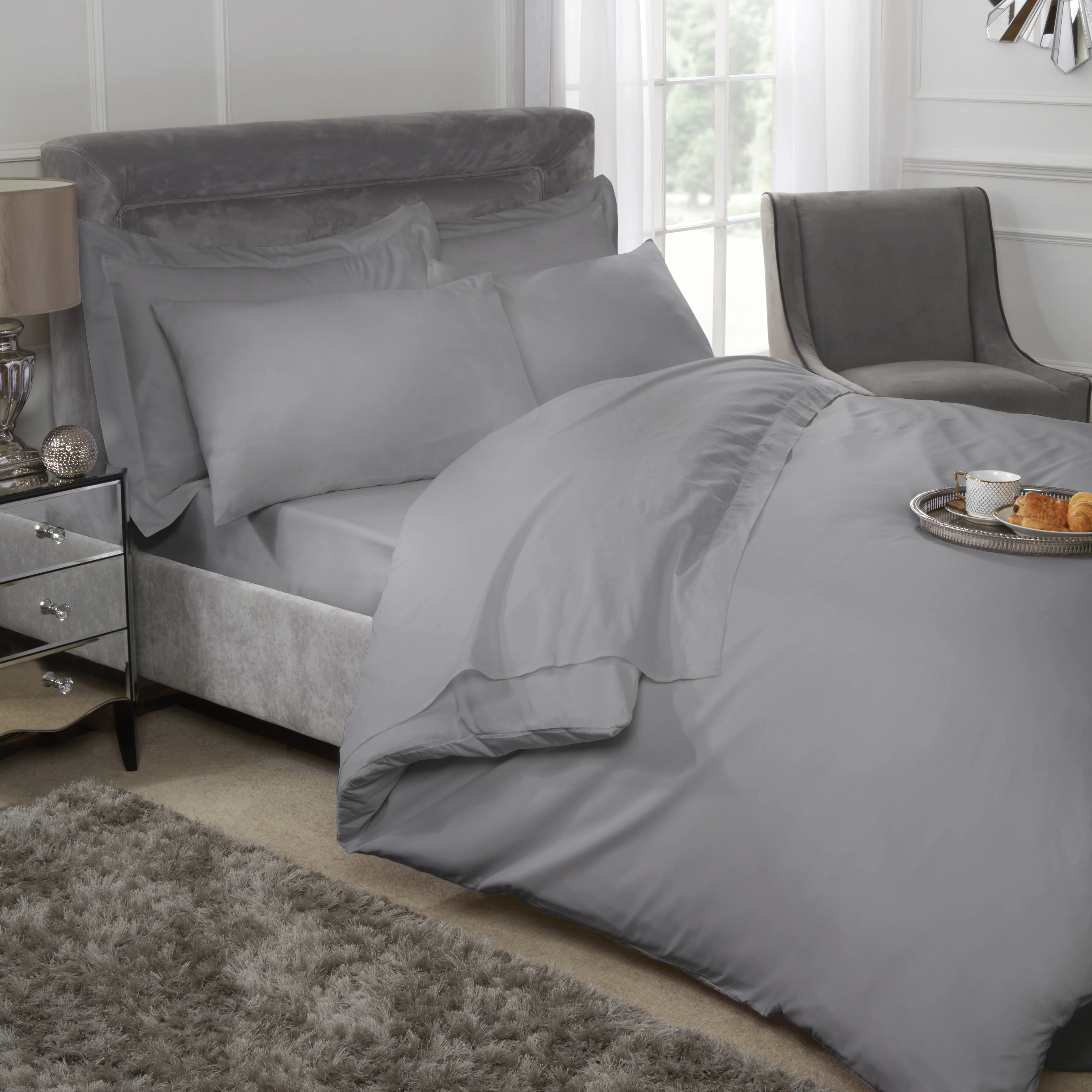 200 Thread Count Luxury Egyptian Cotton Duvet Cover In Silver Grey