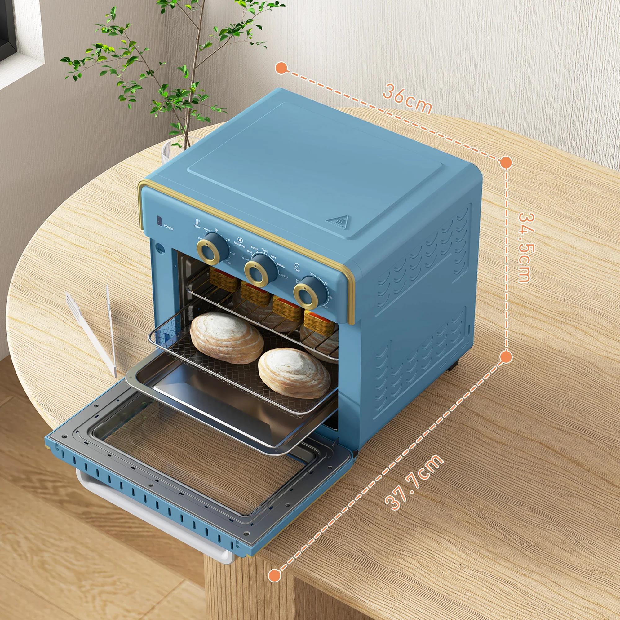 20L Mini Oven Toaster Oven W/ Warm Broil Toast Bake Air Fryer Timer 1400W Blue - Image 5