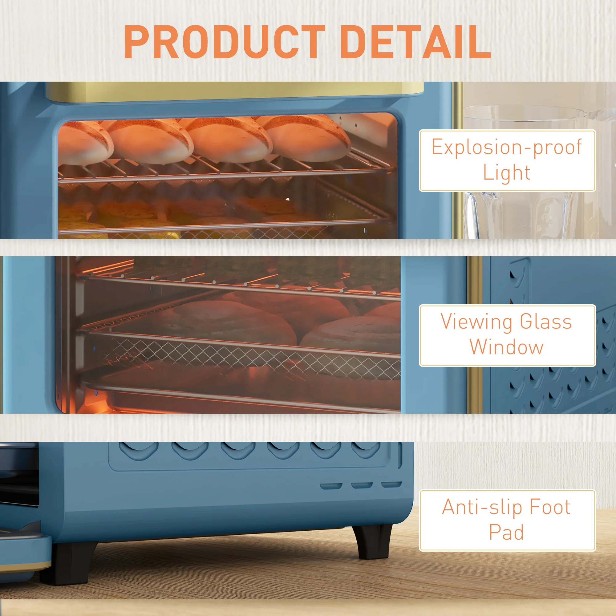 20L Mini Oven Toaster Oven W/ Warm Broil Toast Bake Air Fryer Timer 1400W Blue - Image 8