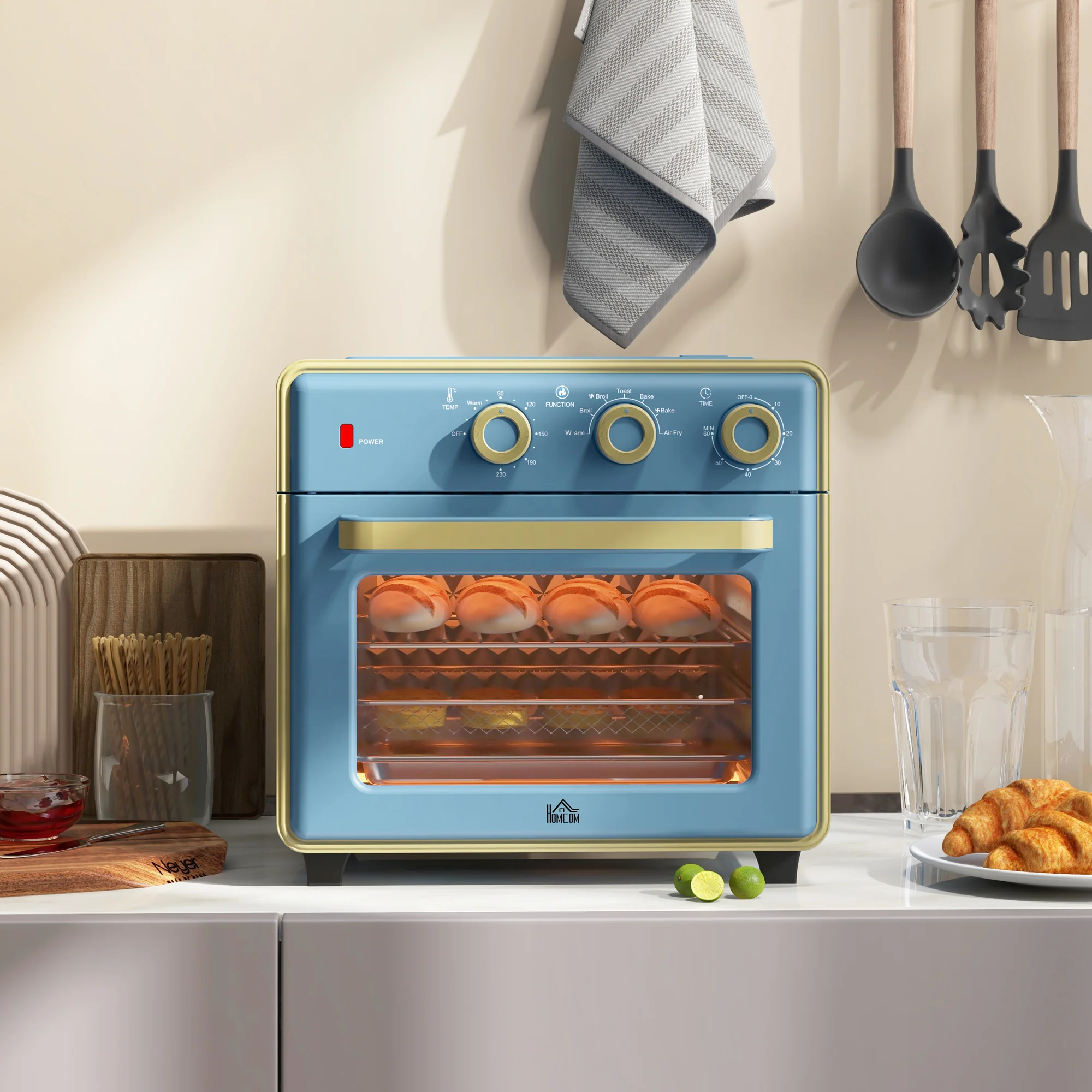 20L Mini Oven Toaster Oven W/ Warm Broil Toast Bake Air Fryer Timer 1400W Blue - Image 9