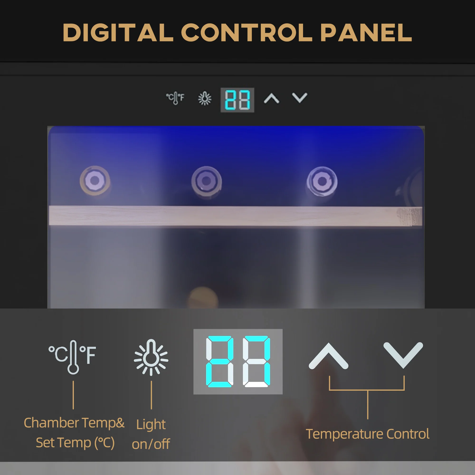 24 Bottles Wine Fridge With Glass Door Digital Touch Screen Control LED Light - Image 6