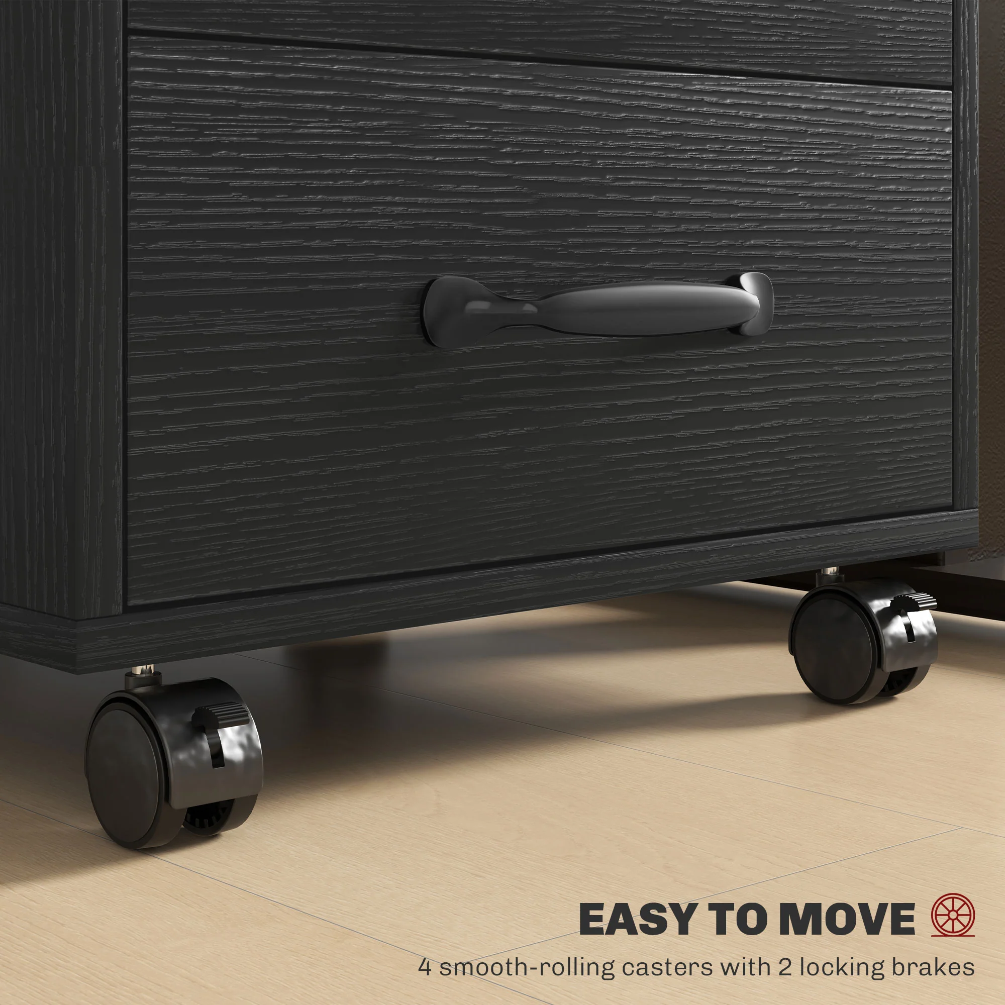 3 Drawer Rolling File Cabinet With Wheels Under Desk Mobile Filing Cabinet - Black/White - Image 13
