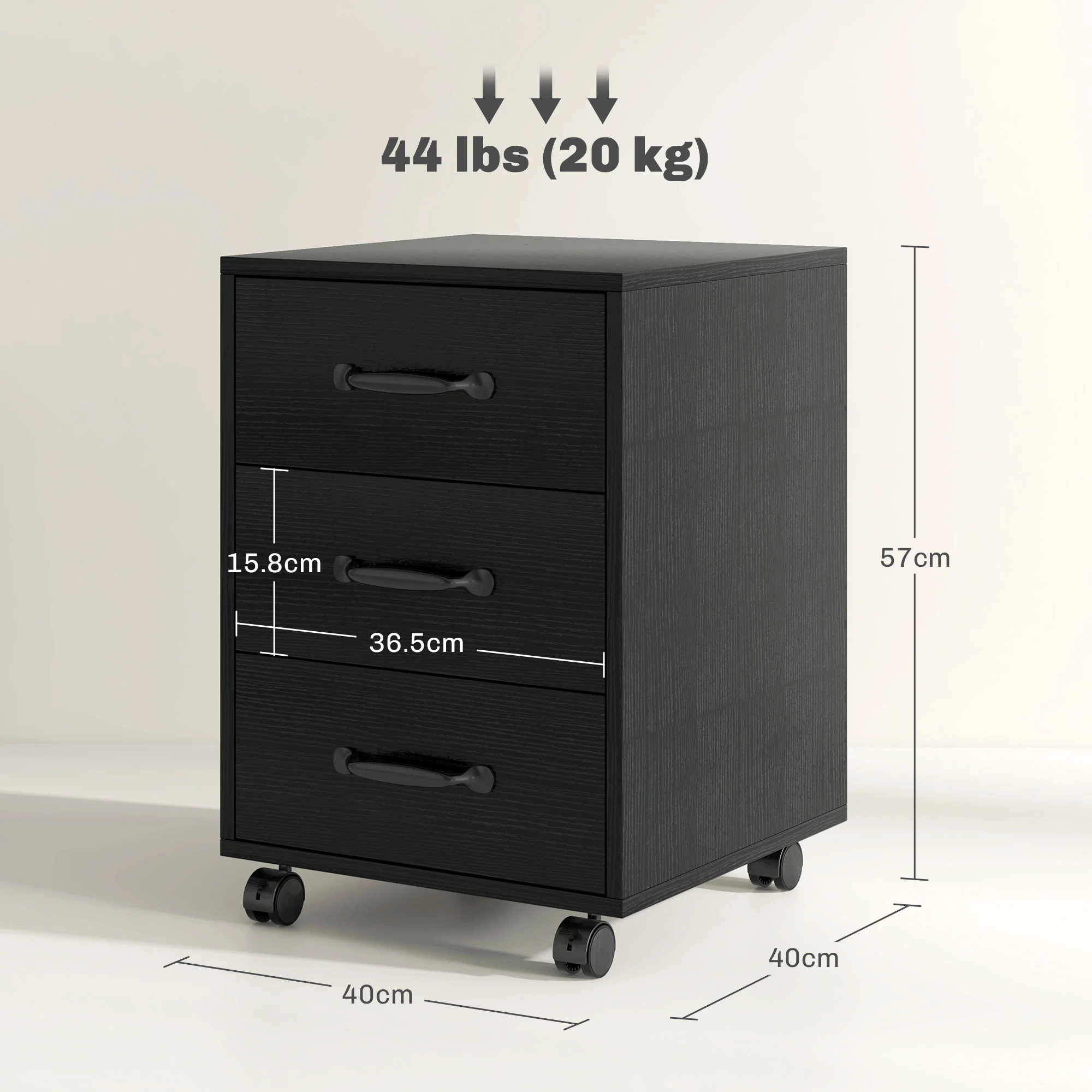3 Drawer Rolling File Cabinet With Wheels Under Desk Mobile Filing Cabinet - Black/White - Image 14