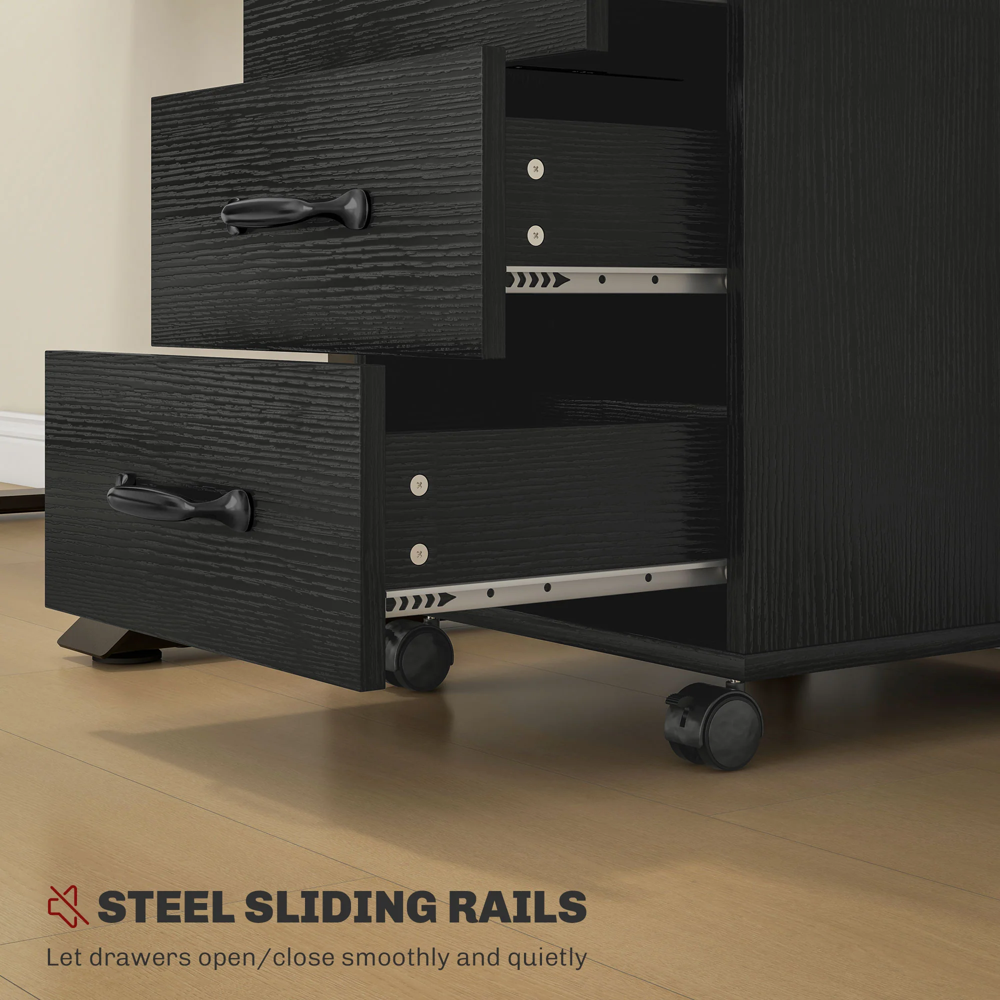 3 Drawer Rolling File Cabinet With Wheels Under Desk Mobile Filing Cabinet - Black/White - Image 15