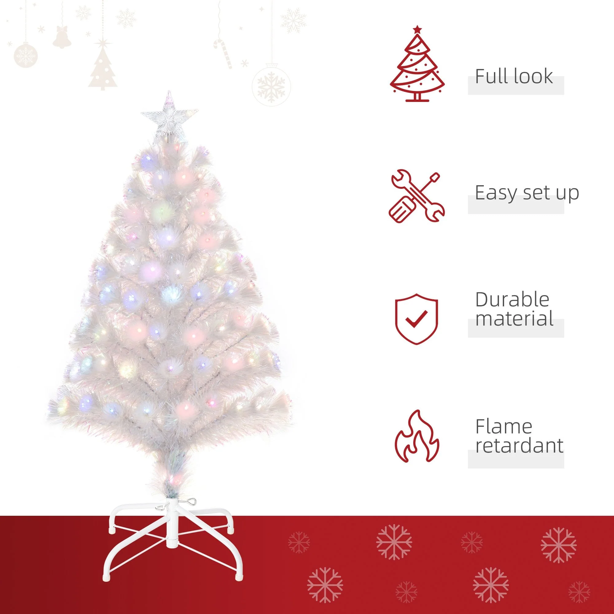HOMCOM White  3ft Prelit Artificial Christmas Tree - Image 5