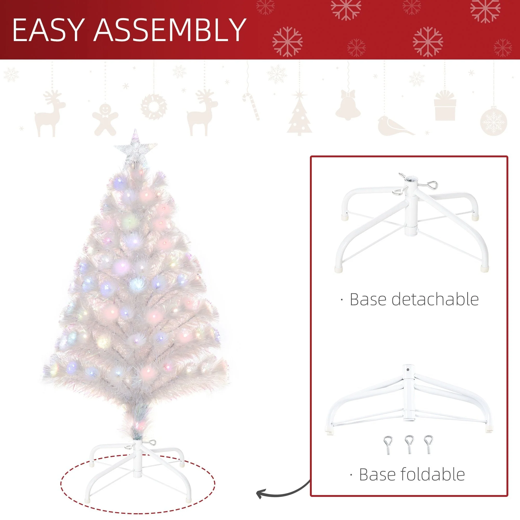 HOMCOM White  3ft Prelit Artificial Christmas Tree - Image 7
