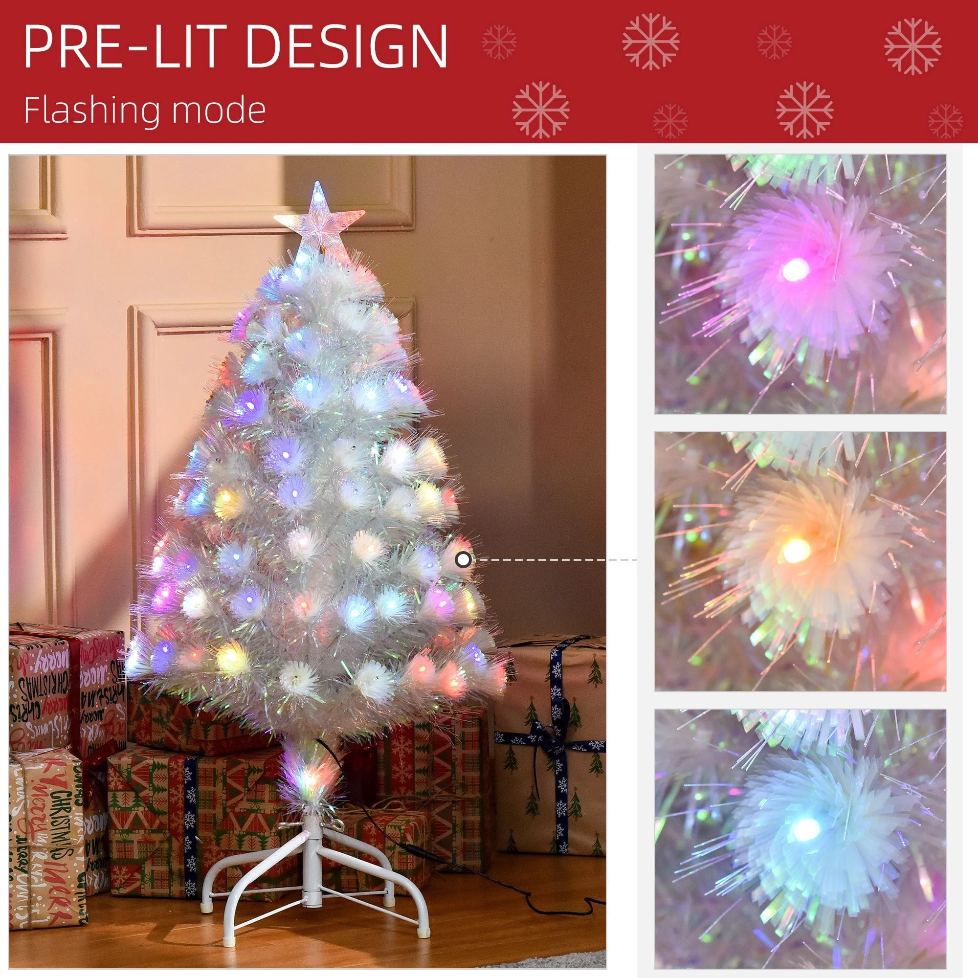 HOMCOM White  3ft Prelit Artificial Christmas Tree - Image 9