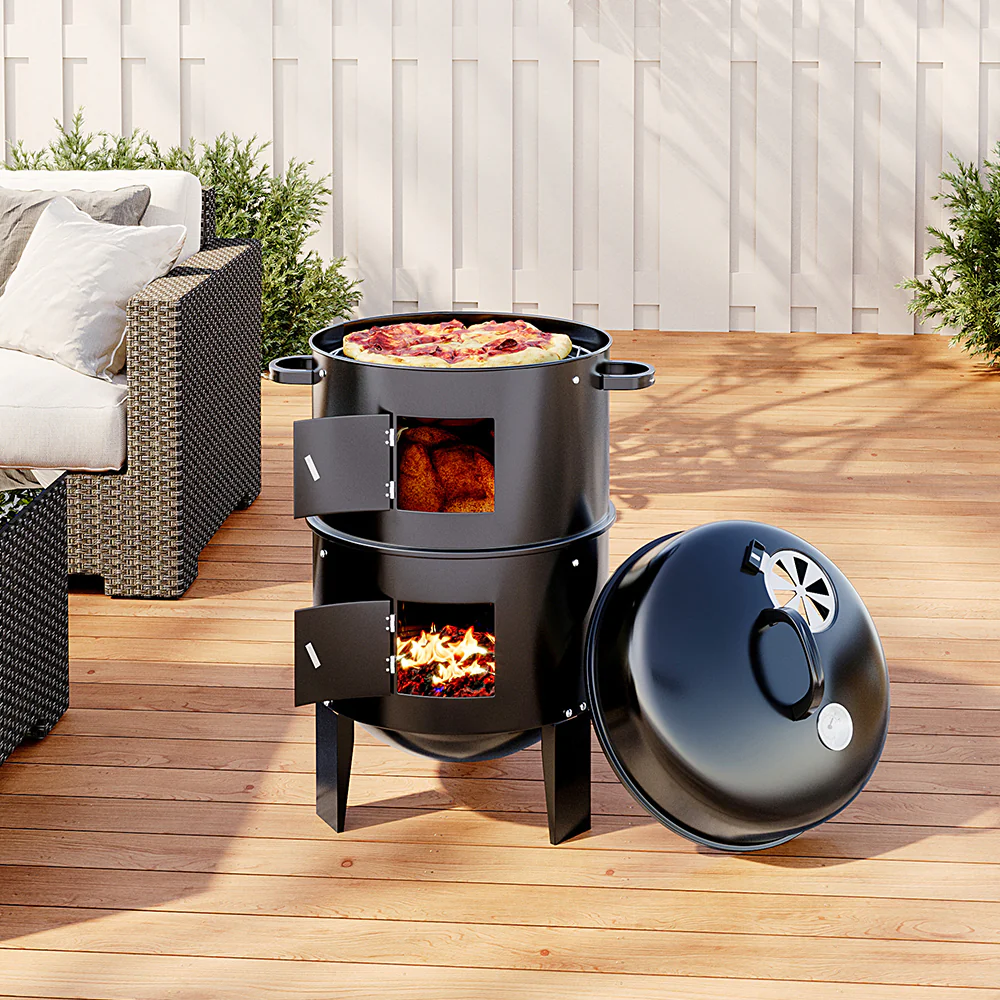 3-In-1 Portable Outdoor Charcoal BBQ Grill Smoker - Image 2