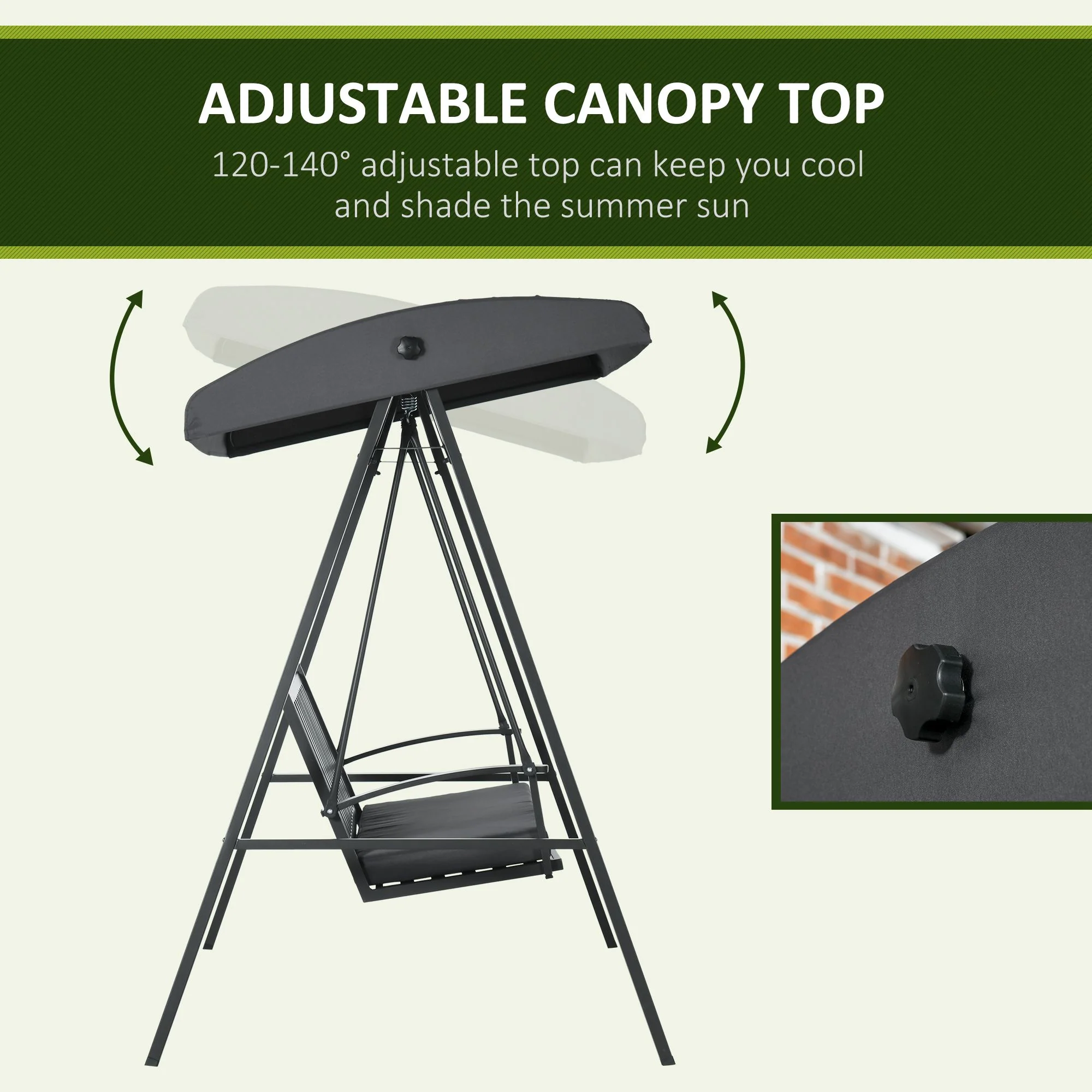 3-Seat Garden Swing Chair, Outdoor Canopy Swing Glider with Removable Cushion - Image 4
