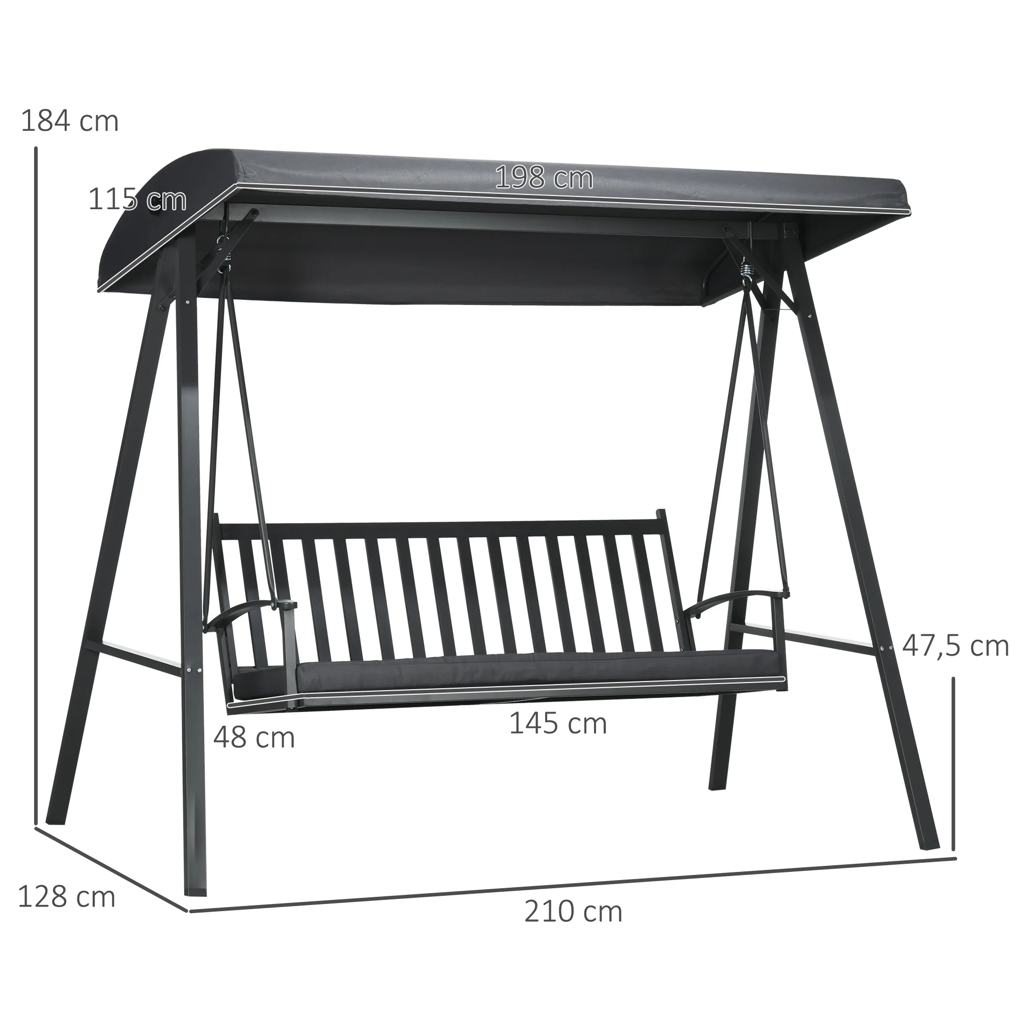 3-Seat Garden Swing Chair, Outdoor Canopy Swing Glider with Removable Cushion - Image 5