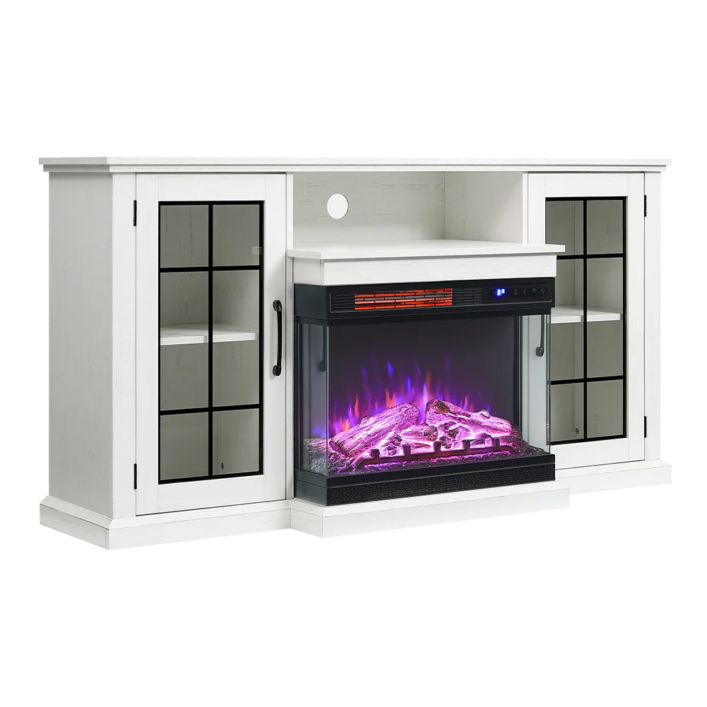 3-Sided Electric Fireplace TV Stand With Glass Door Closed Storage - Image 5
