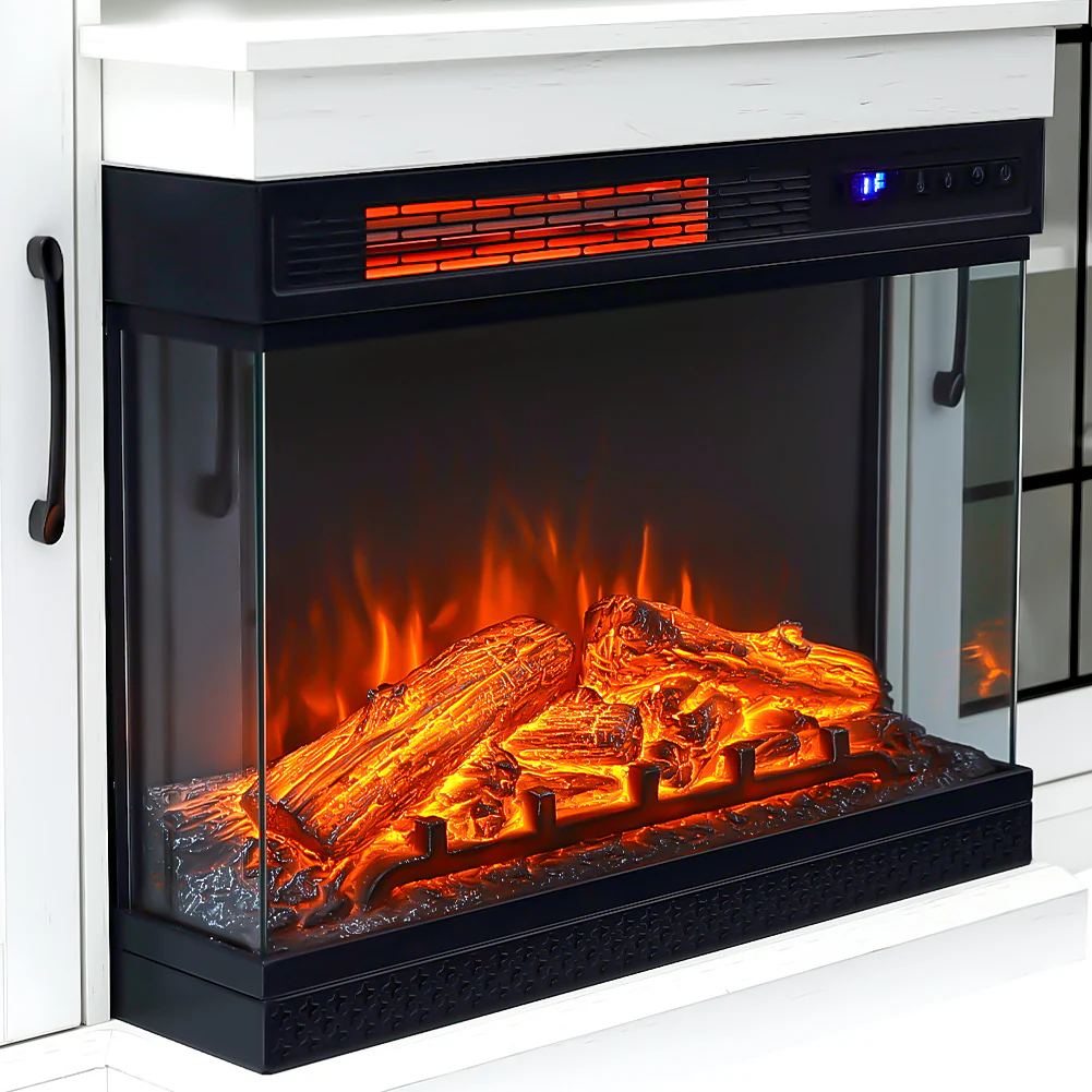 3-Sided Electric Fireplace TV Stand With Glass Door Closed Storage - Image 7