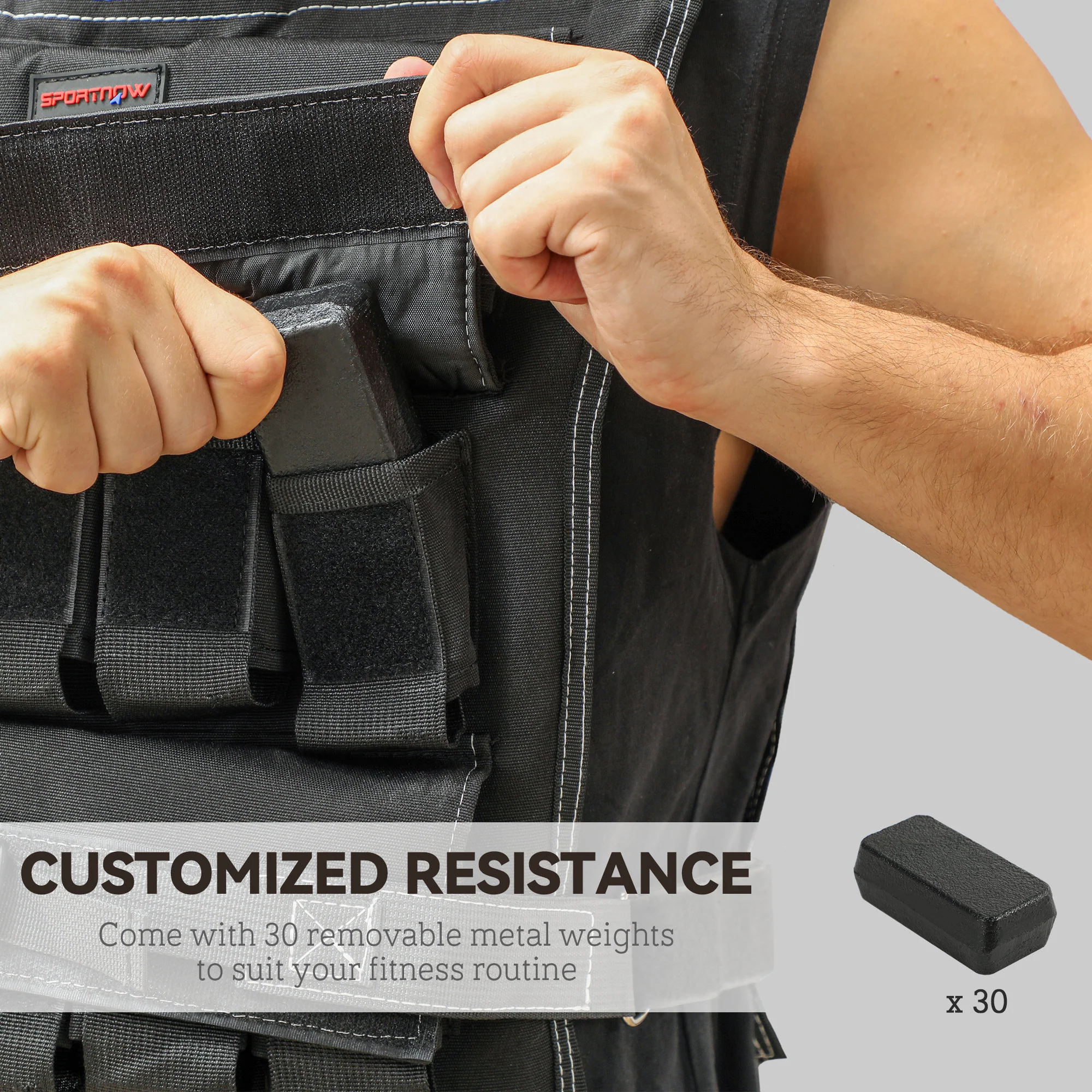 30KG Adjustable Weighted Vest with 30 Metal Weights, Running Weight Vest - Image 3