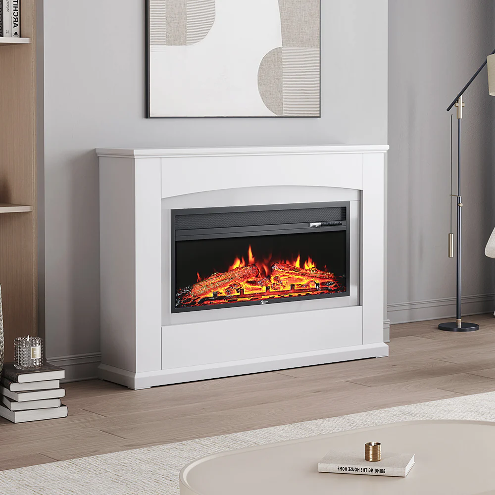 34inch Electric Fireplace With White Wooden Mantel