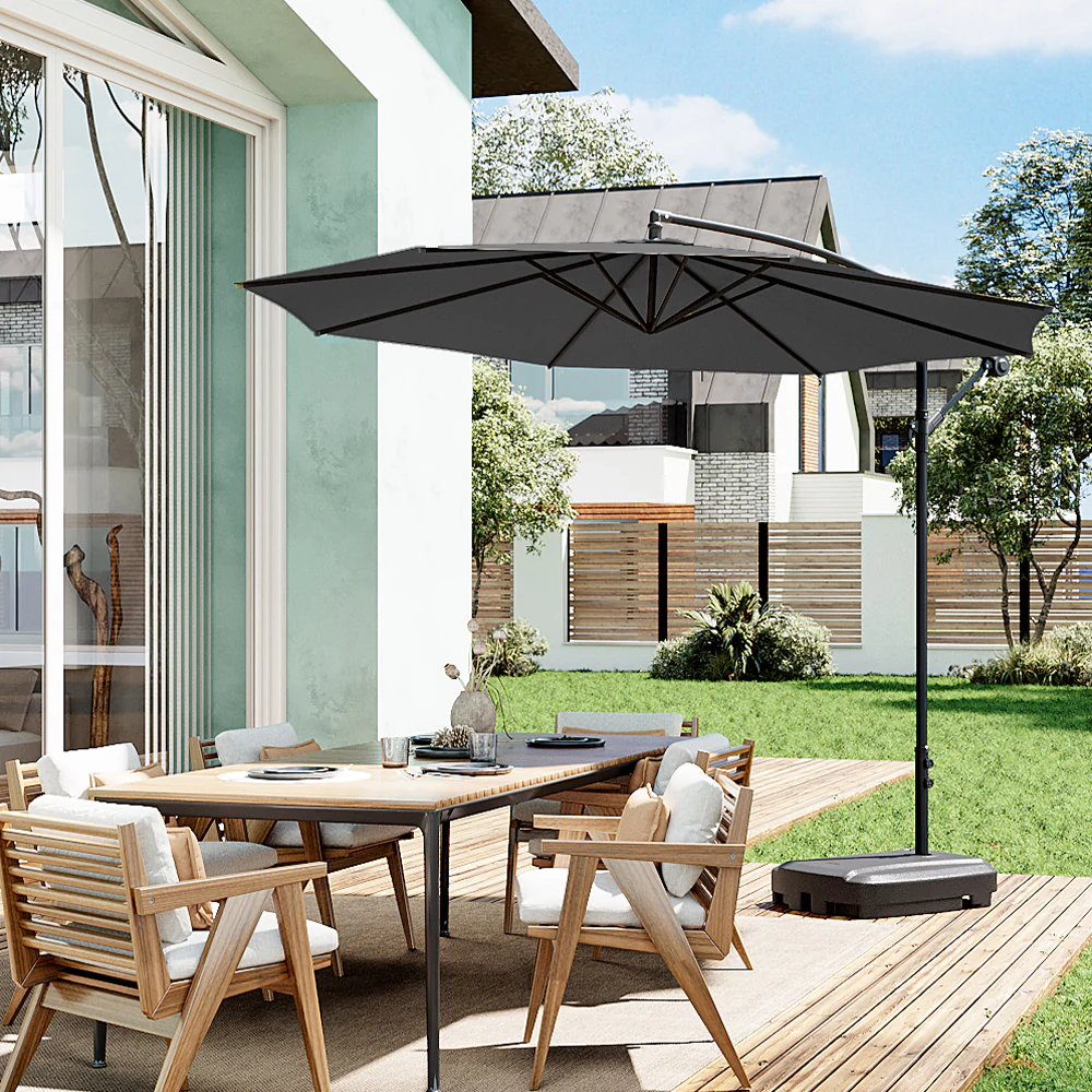 3M Large Banana Cantilever Patio Parasol For Outdoor Sunshade And Rain With Fillable Base On Wheels - Image 2