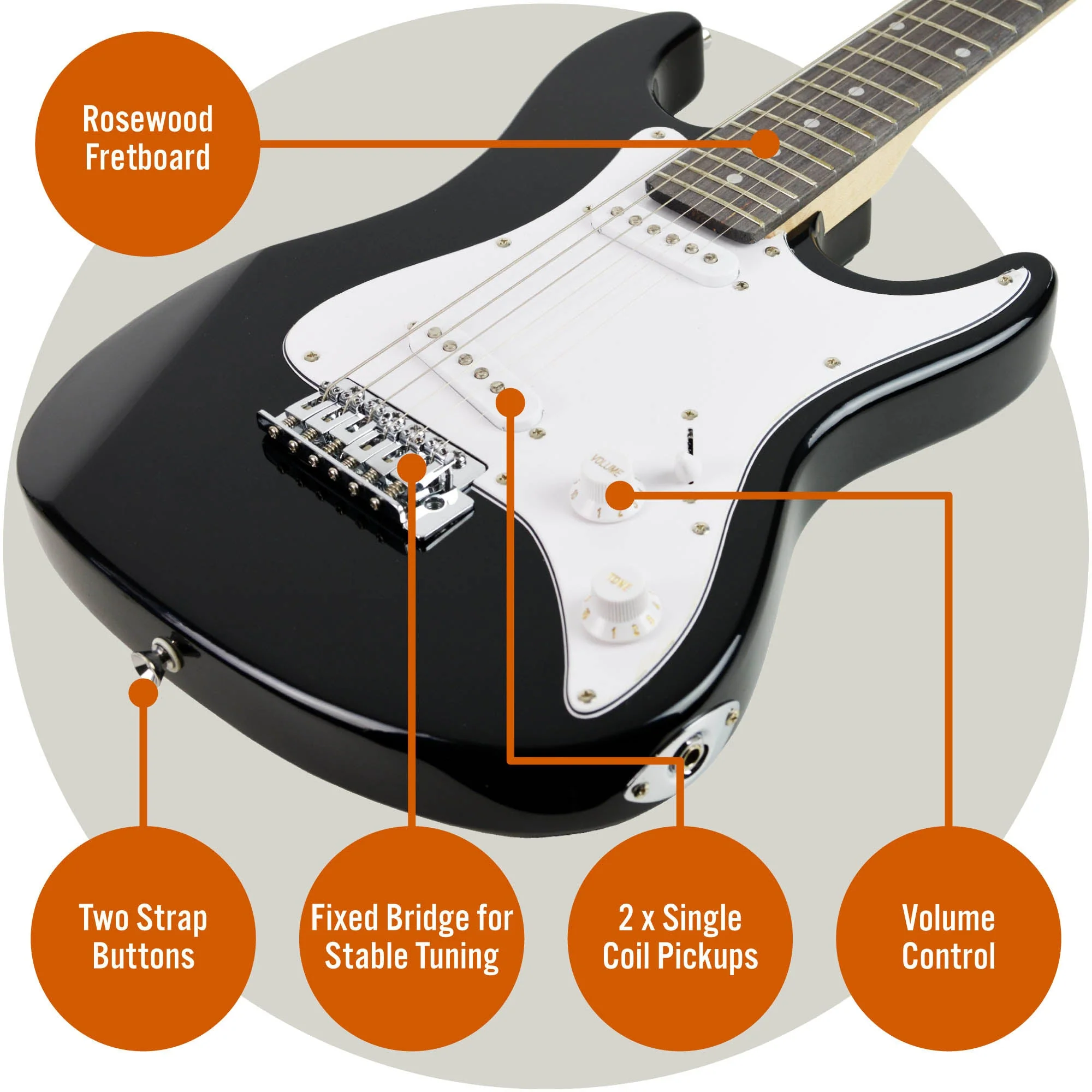 3rd Avenue 3/4 Size Electric Guitar Starter Pack - Black - Image 4