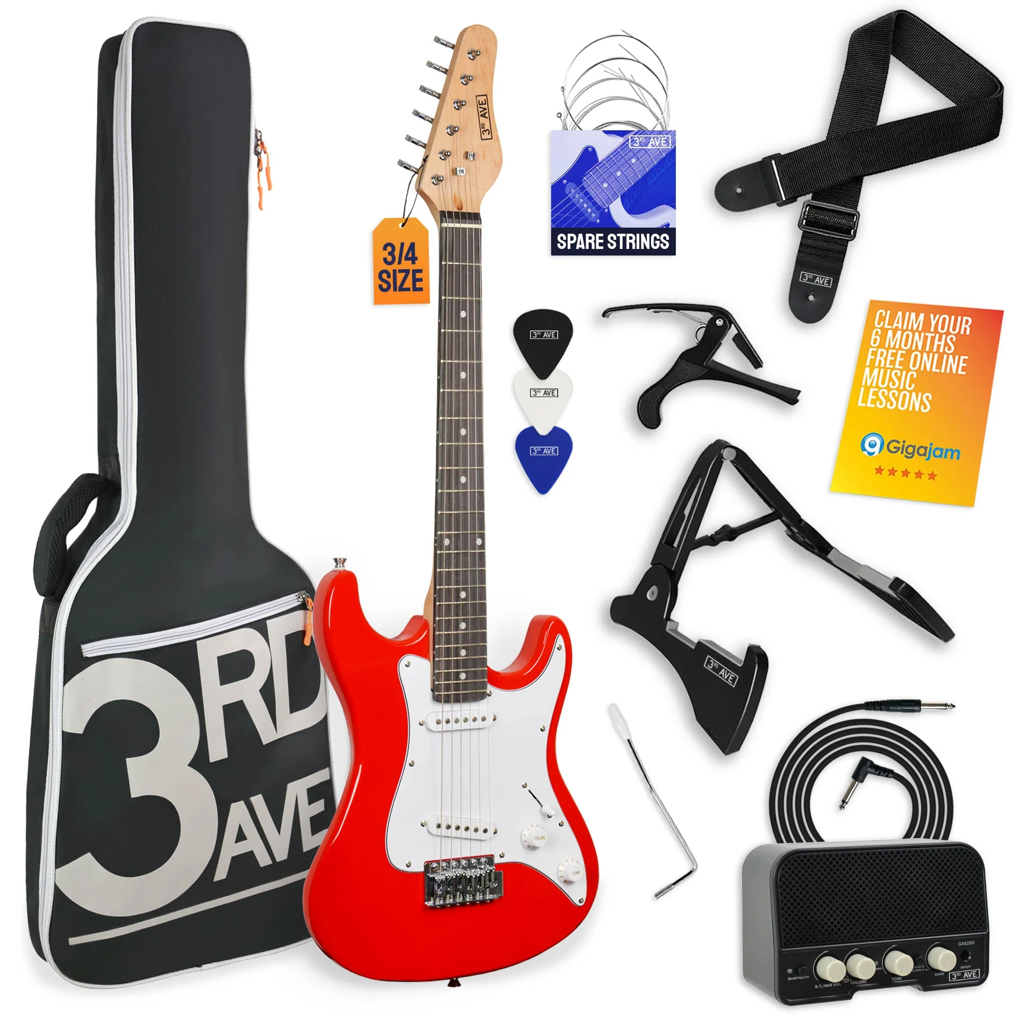 3rd Avenue 3/4 Size Electric Guitar Starter Pack - Red