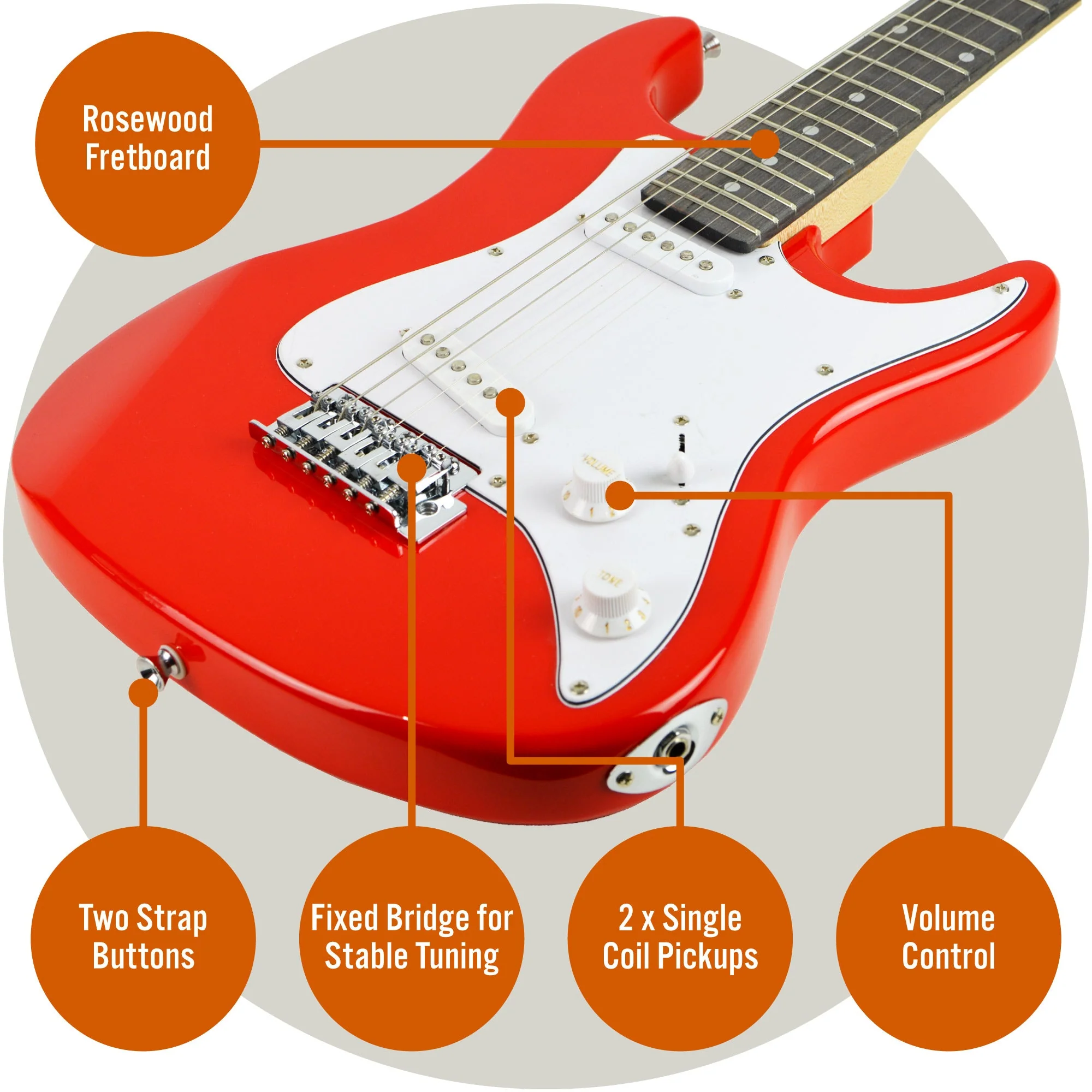 3rd Avenue 3/4 Size Electric Guitar Starter Pack - Red - Image 4