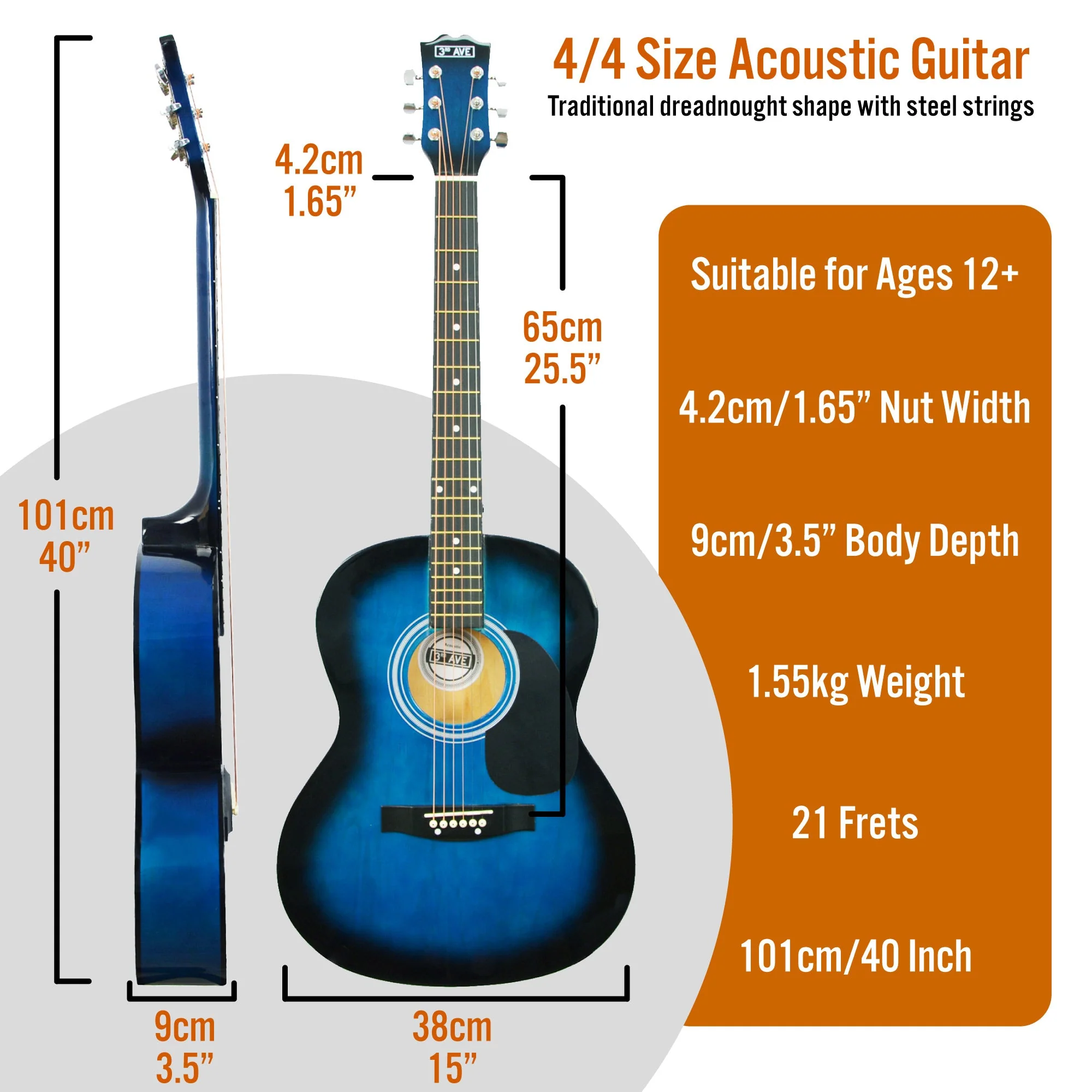 3rd Avenue Acoustic Guitar Pack - Blueburst - Image 2