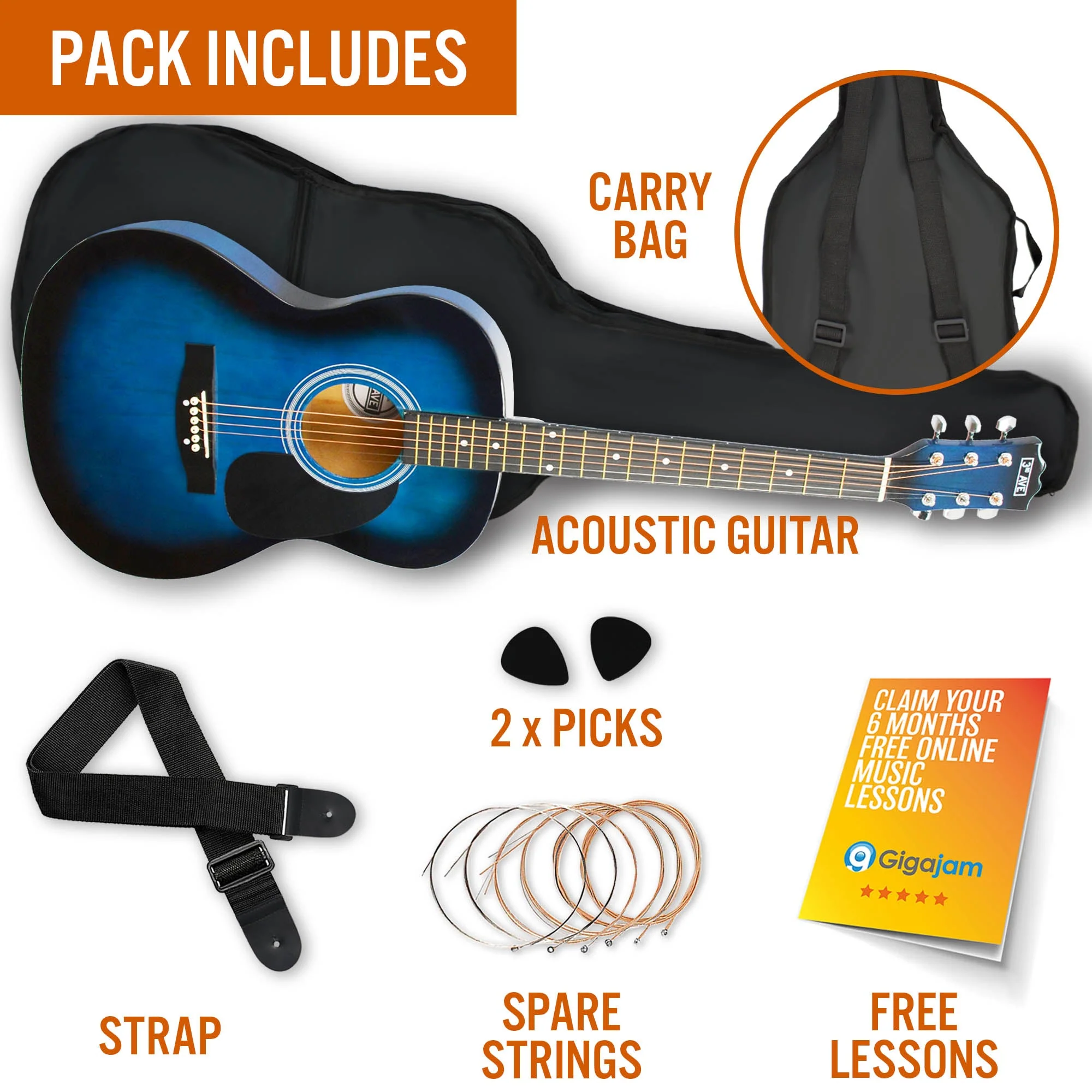 3rd Avenue Acoustic Guitar Pack - Blueburst - Image 3