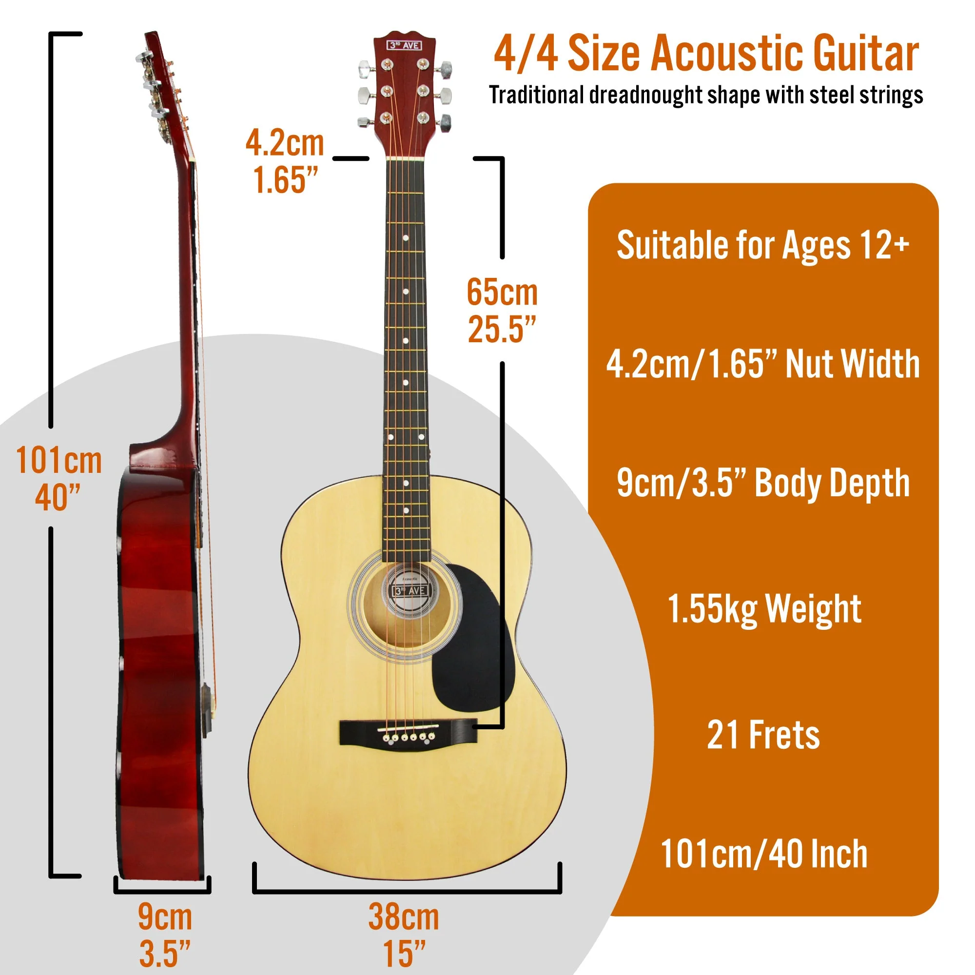 3rd Avenue Acoustic Guitar Pack - Natural - Image 2