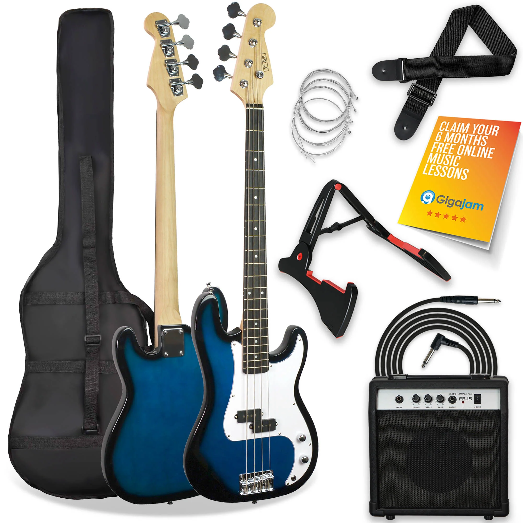3rd Avenue Bass Guitar Starter Pack - Blueburst