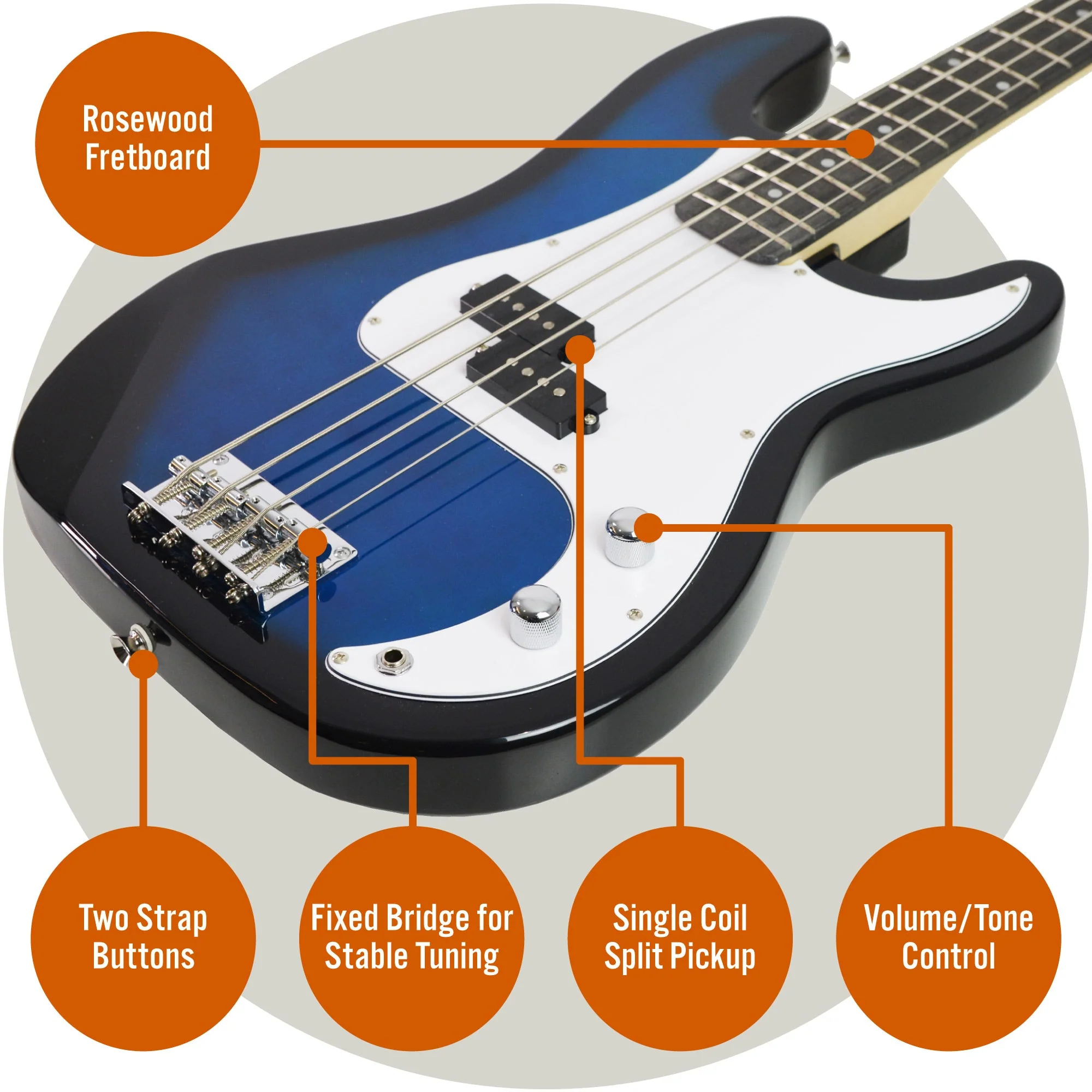 3rd Avenue Bass Guitar Starter Pack - Blueburst - Image 4
