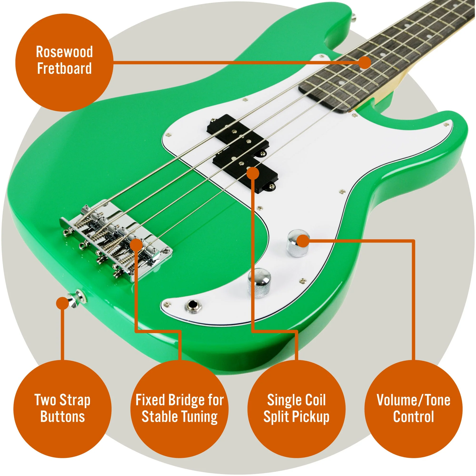 3rd Avenue Bass Guitar Starter Pack - Green - Image 4