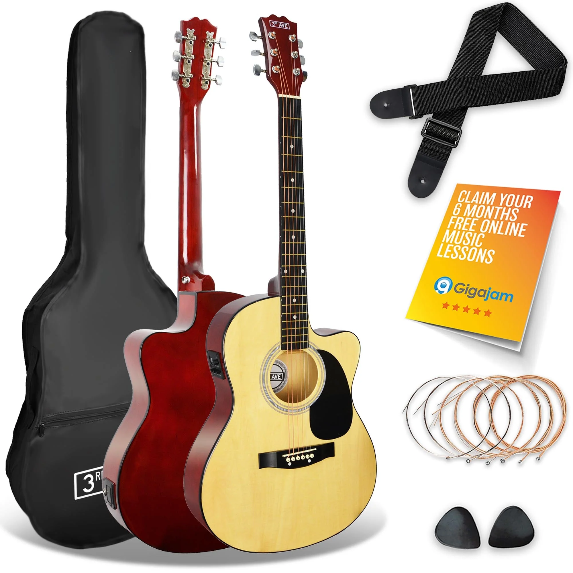 3rd Avenue Cutaway Electro Acoustic Guitar Pack - Natural
