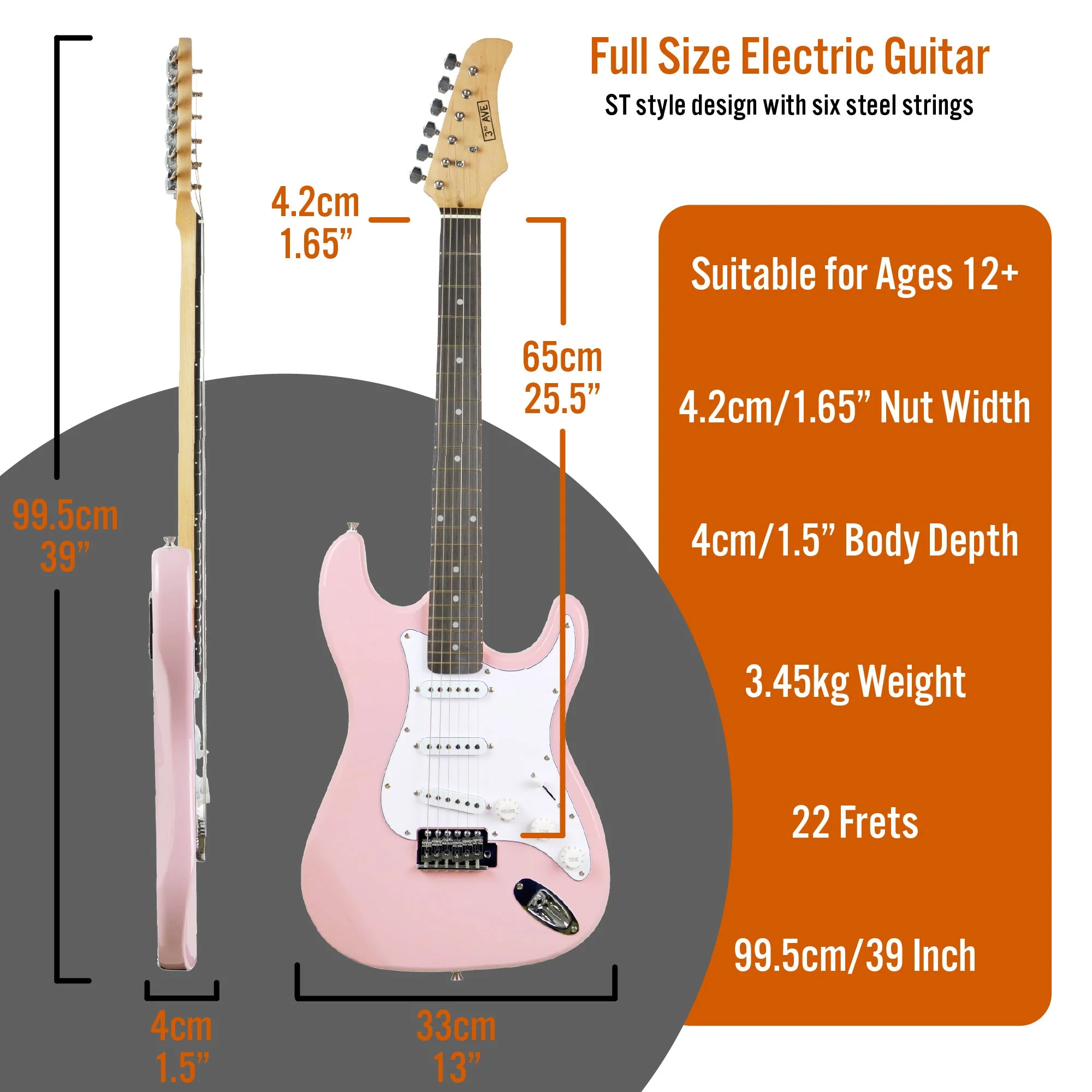 3rd Avenue Electric Guitar Pack - Pastel Pink - Image 2