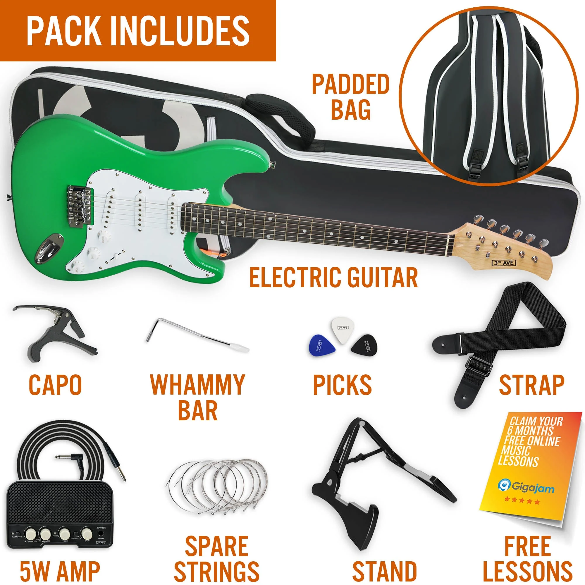 3rd Avenue Electric Guitar Starter Pack - Green - Image 3