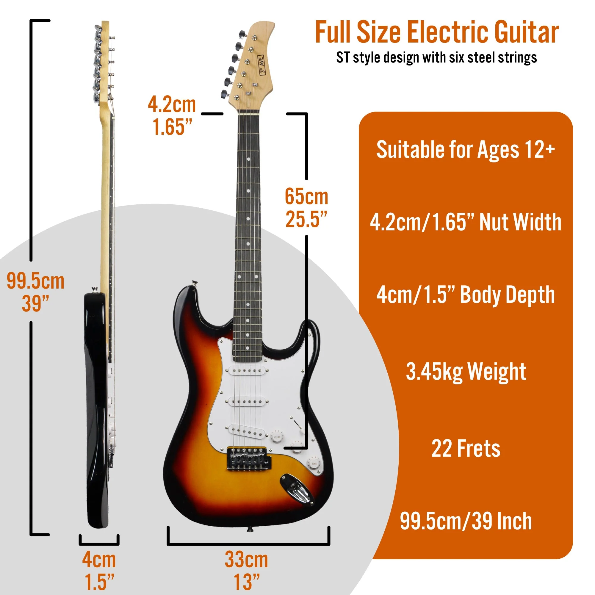 3rd Avenue Electric Guitar Starter Pack - Sunburst - Image 2