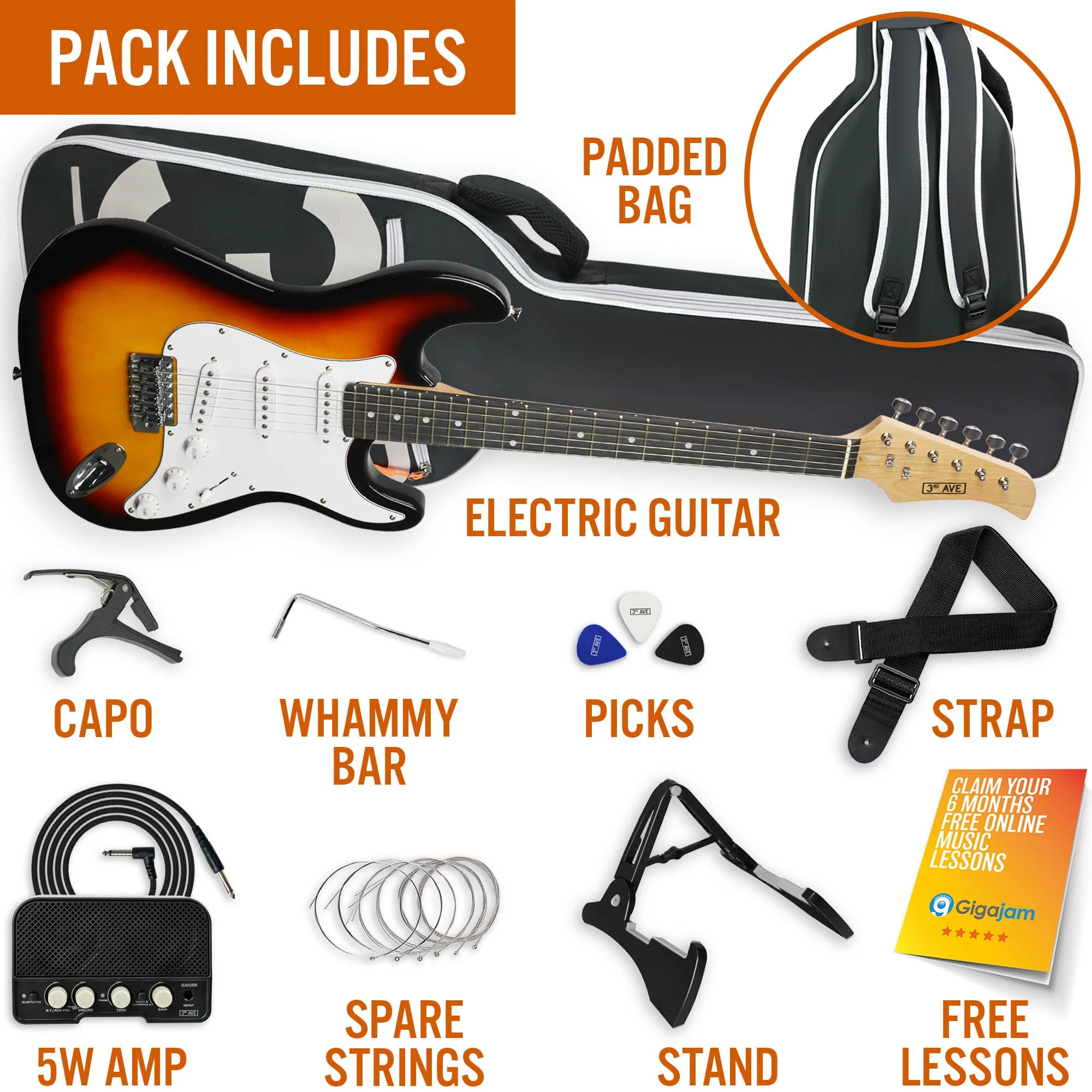3rd Avenue Electric Guitar Starter Pack - Sunburst - Image 3