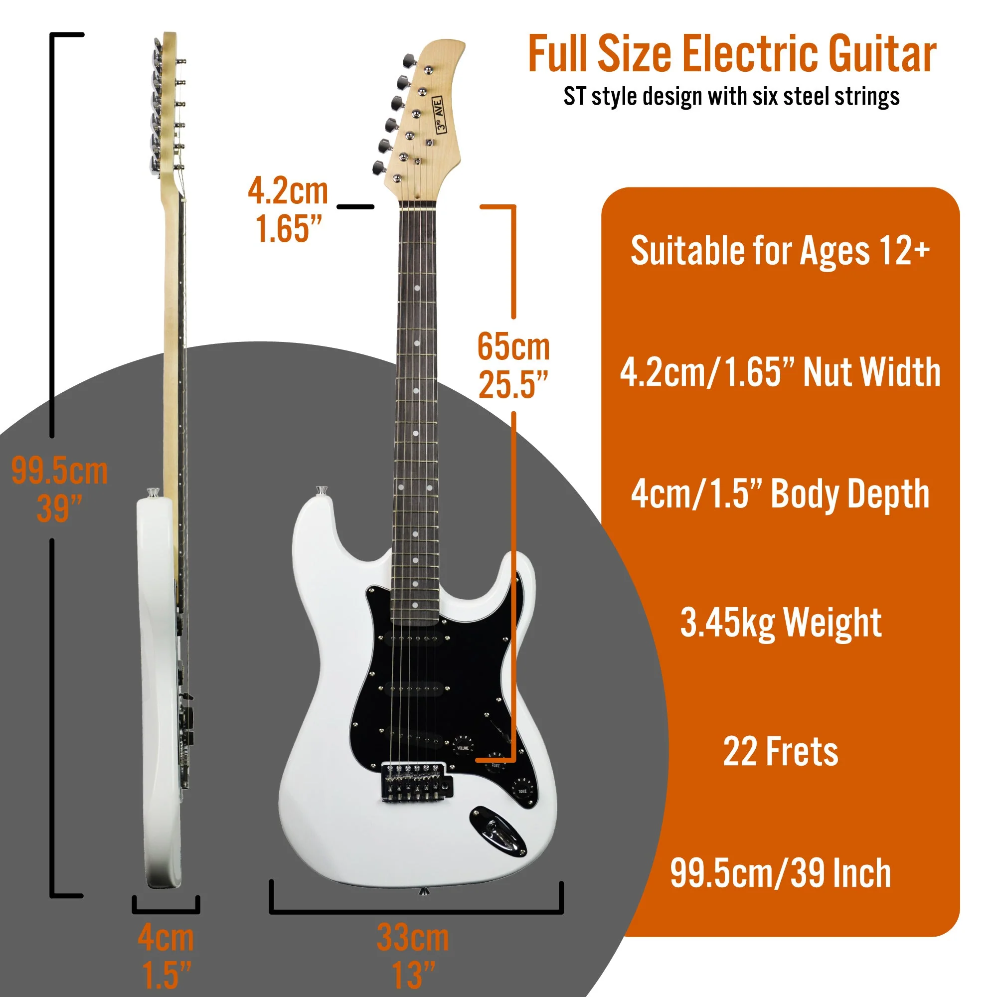 3rd Avenue Electric Guitar Starter Pack - White - Image 2