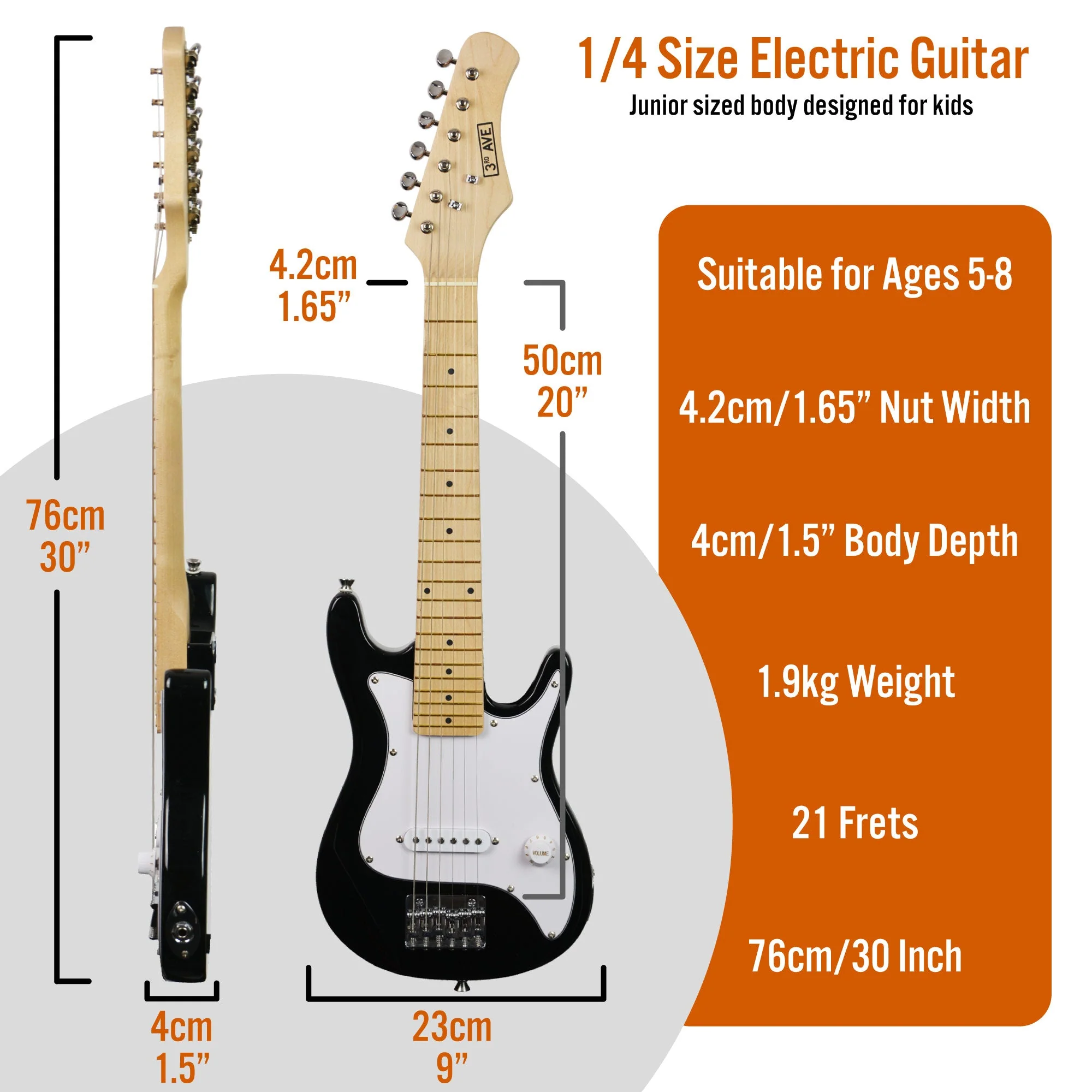 3rd Avenue Junior Electric Guitar Pack - Black & White - Image 2