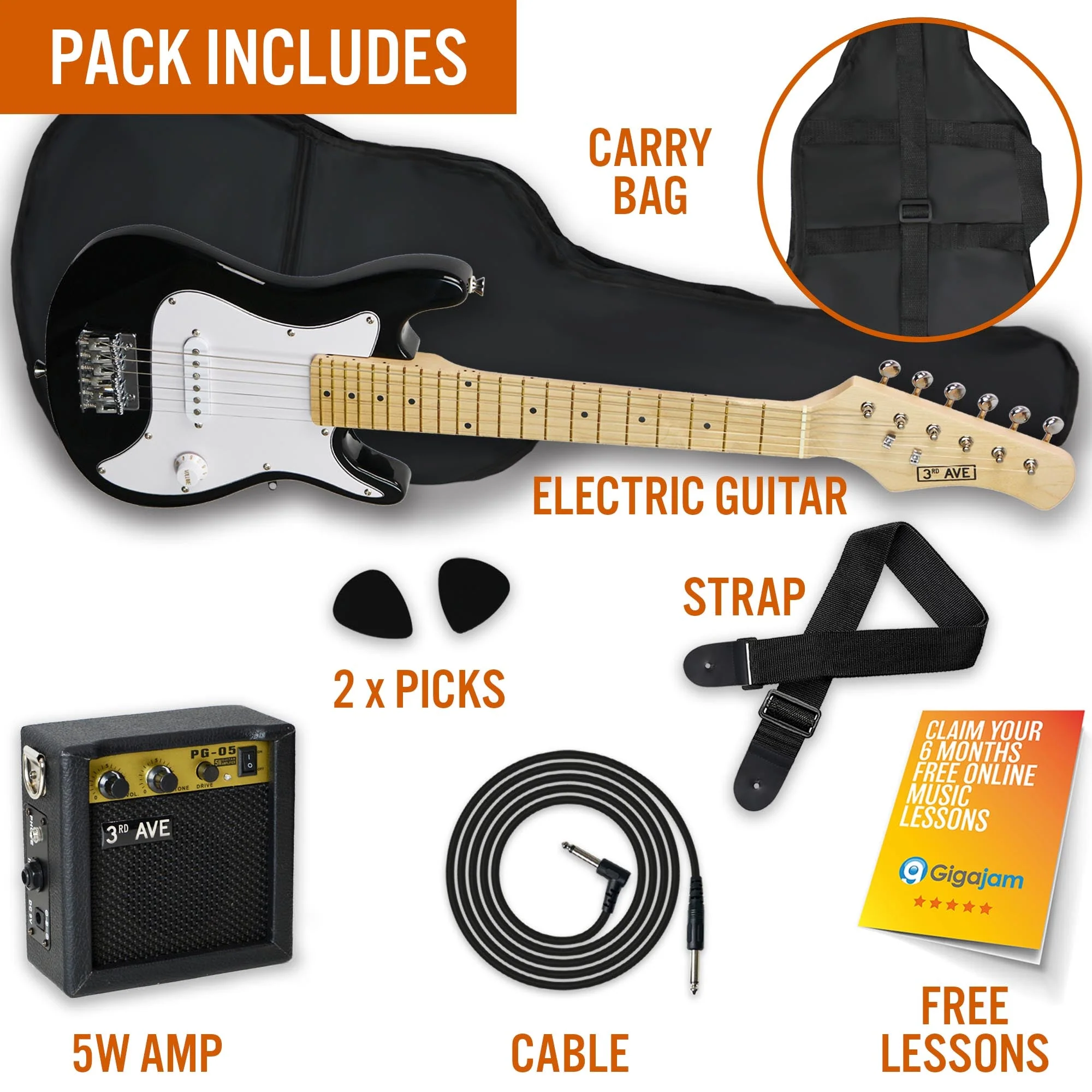 3rd Avenue Junior Electric Guitar Pack - Black & White - Image 3